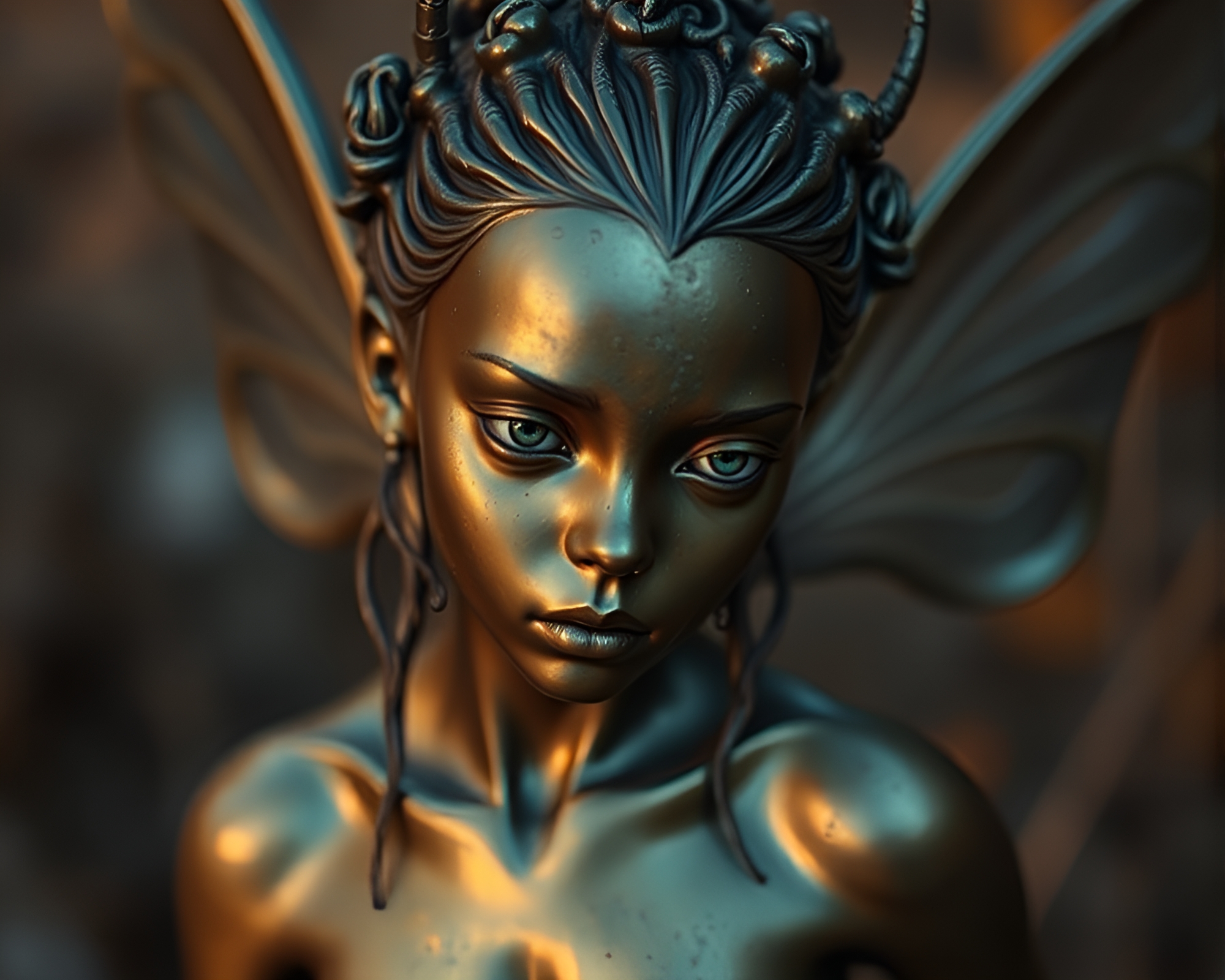 Bronze Patina Nymph in Ice-Blue Ambient Occlusion – free AI stock image
