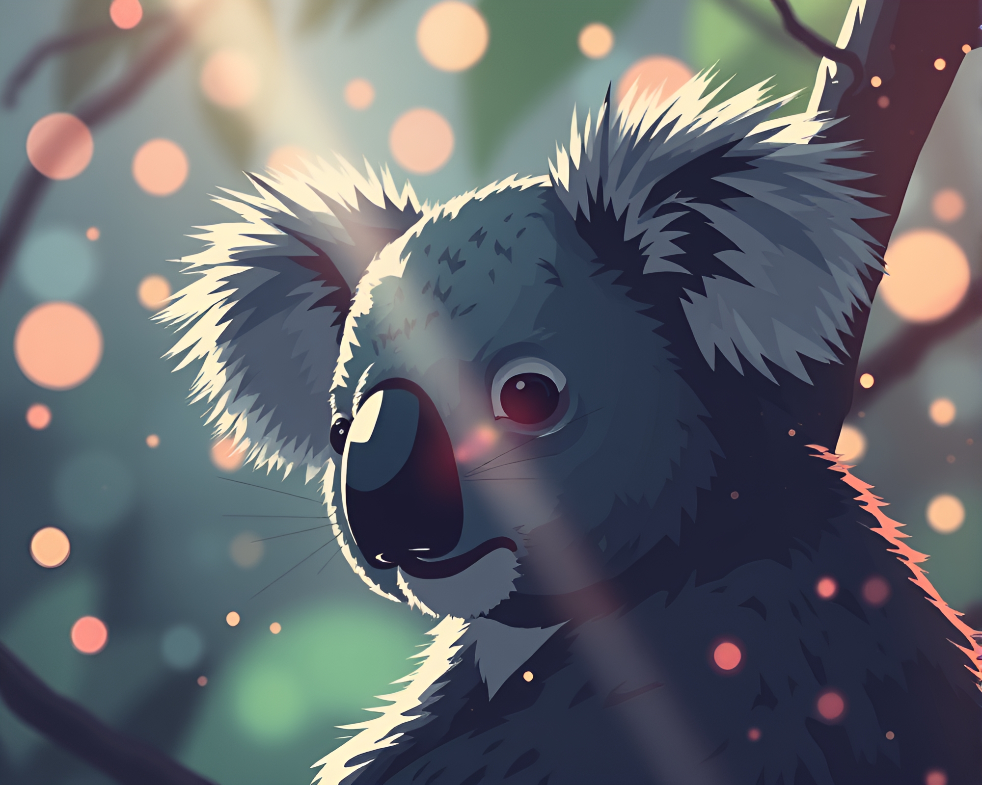Mesmerizing Retro Koala Gazing Through Lens Flare – free AI stock image