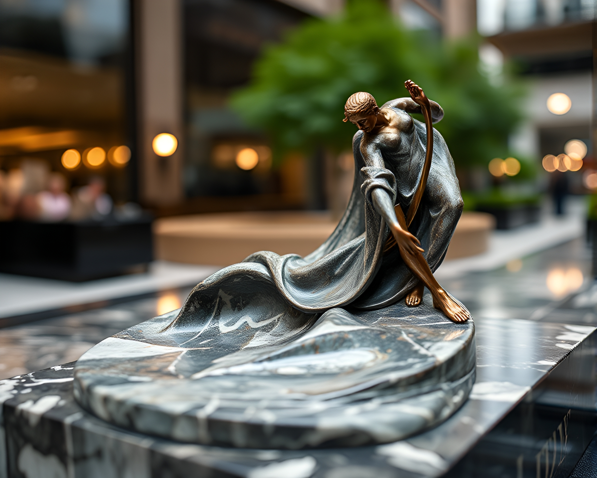 Elegant Marble Sculpture in Tilt-Shift Dreamlike Scene – free AI stock image