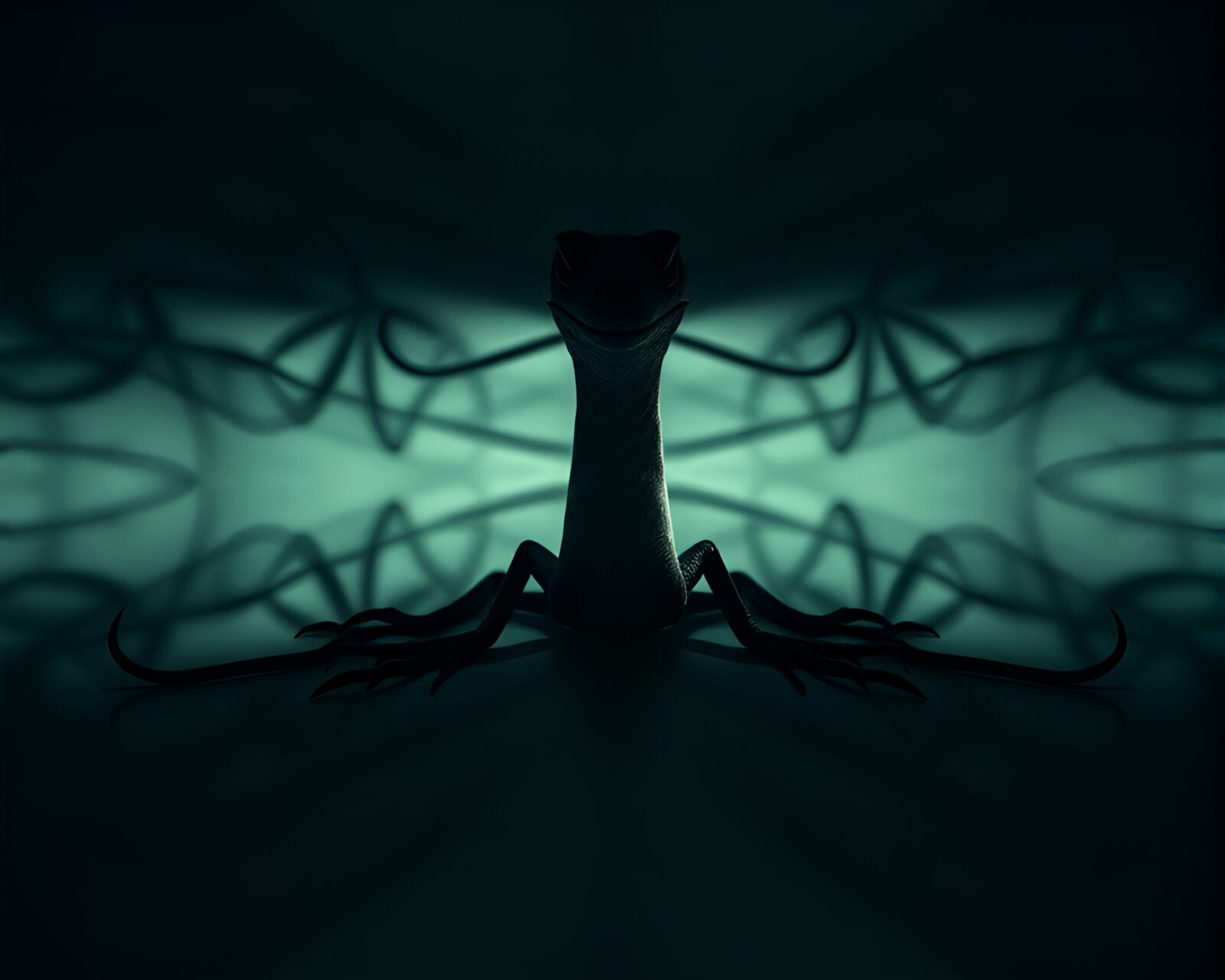 High dynamic range image of symmetrical basilisk dungeon.