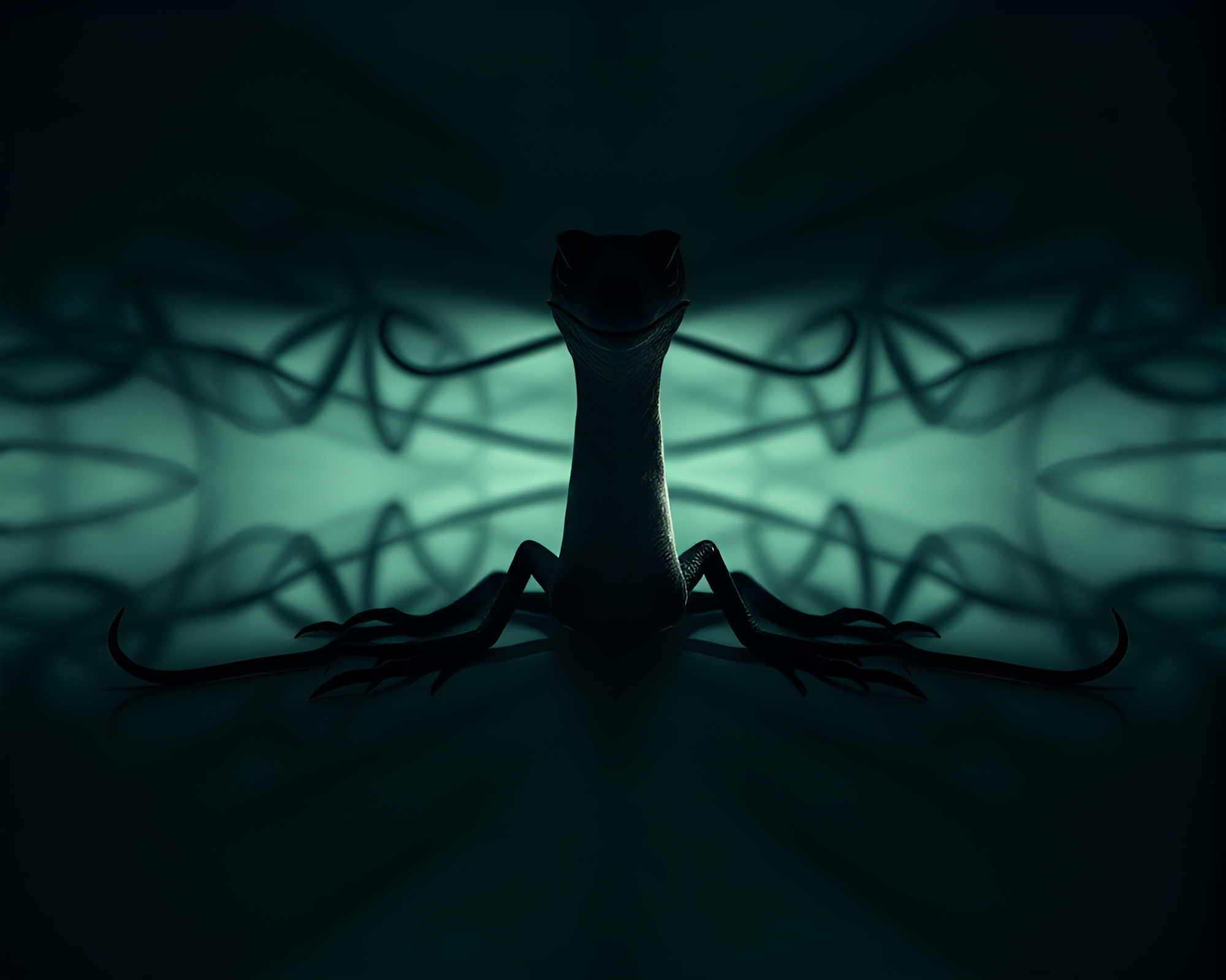 Symmetrical Basilisk Lair in Muted Shadows – free AI stock image