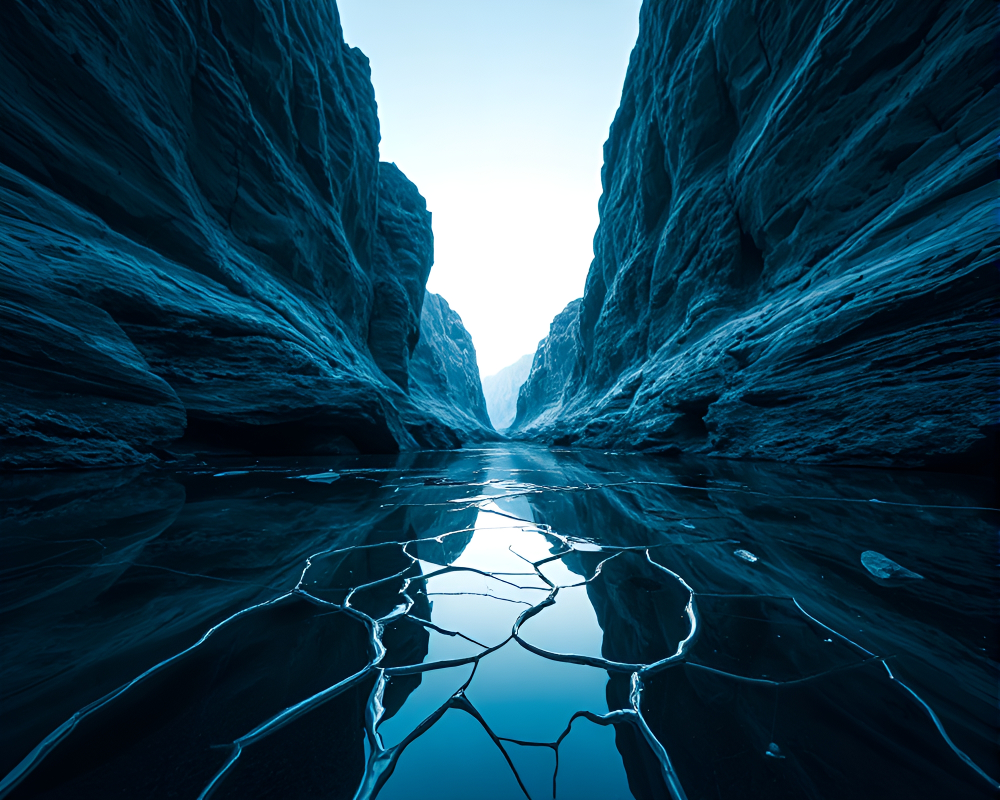Shattered Canyon: Monochrome Glass Reflection – free AI stock image