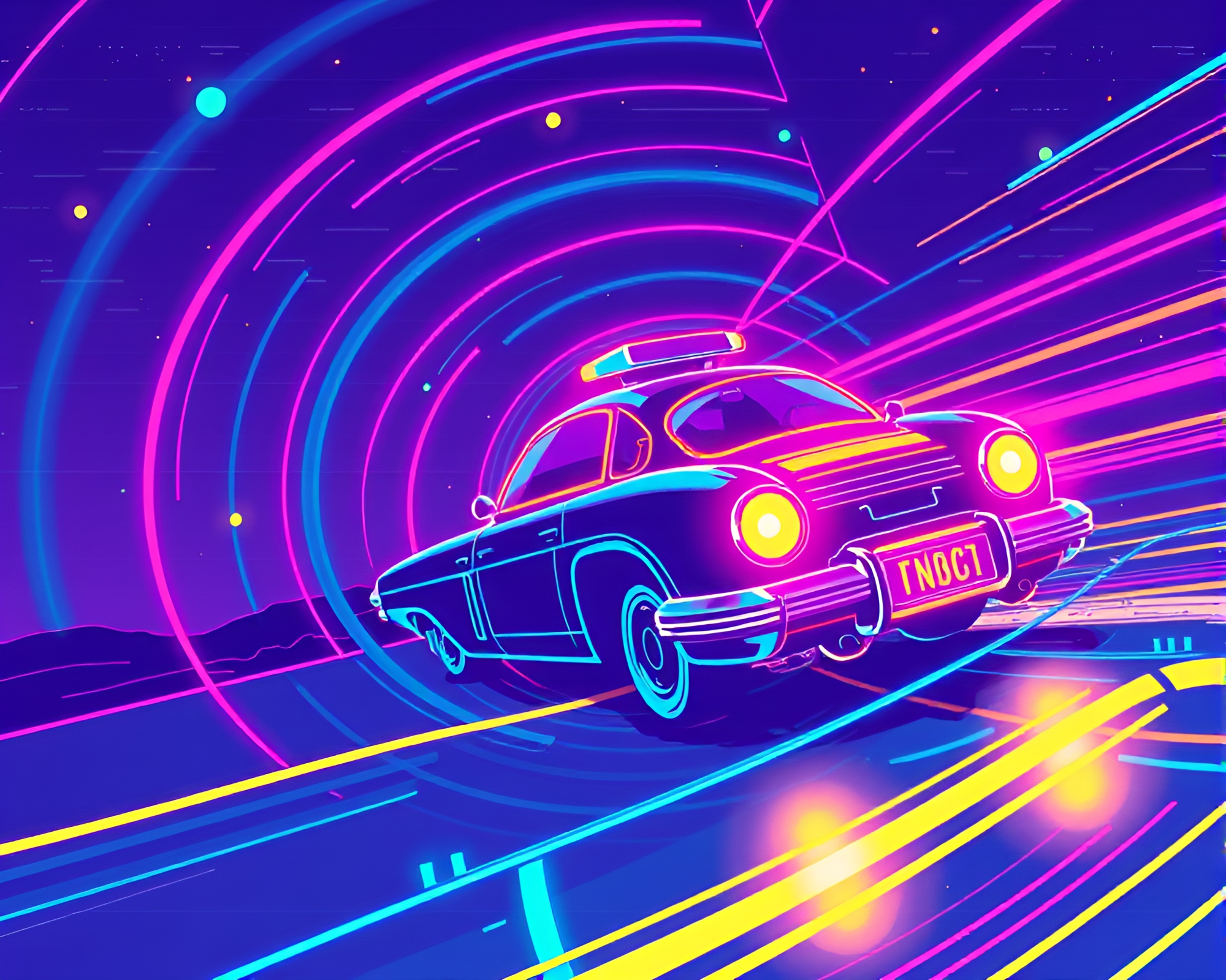 Retro Hover Car in Pixel Art Spiral Composition – free AI stock image
