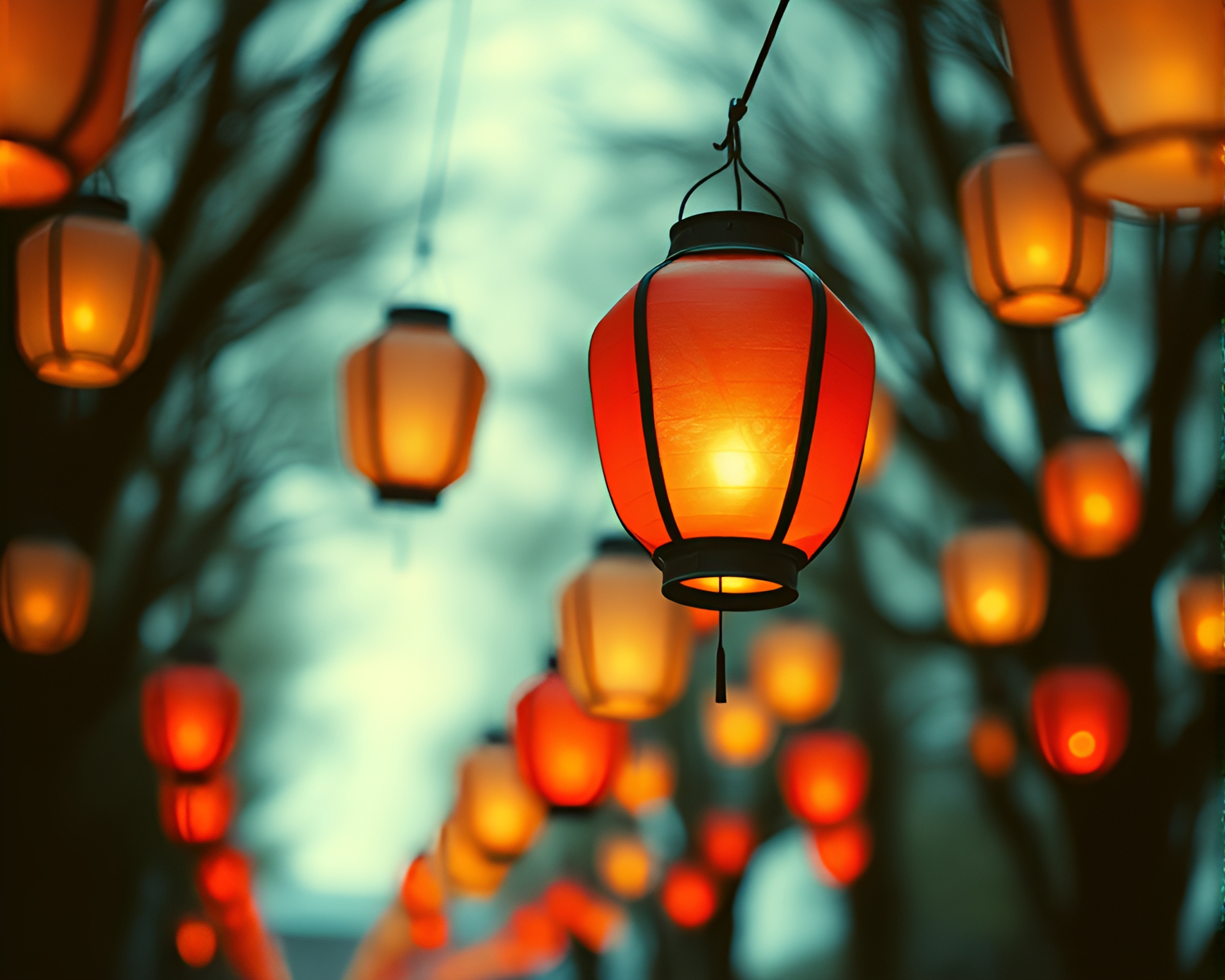 Dreamy Floating Lanterns Film Burn Soft Focus – free AI stock image