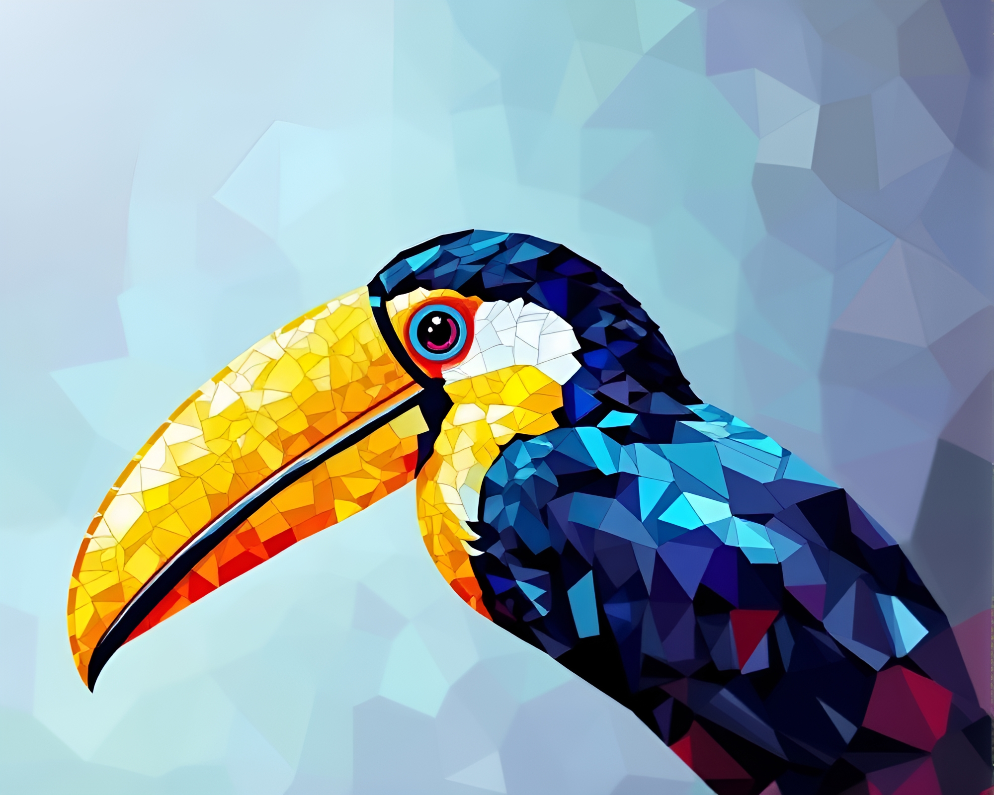 Vibrant Toucan Mosaic Bathed in Glowing Crystals – free AI stock image