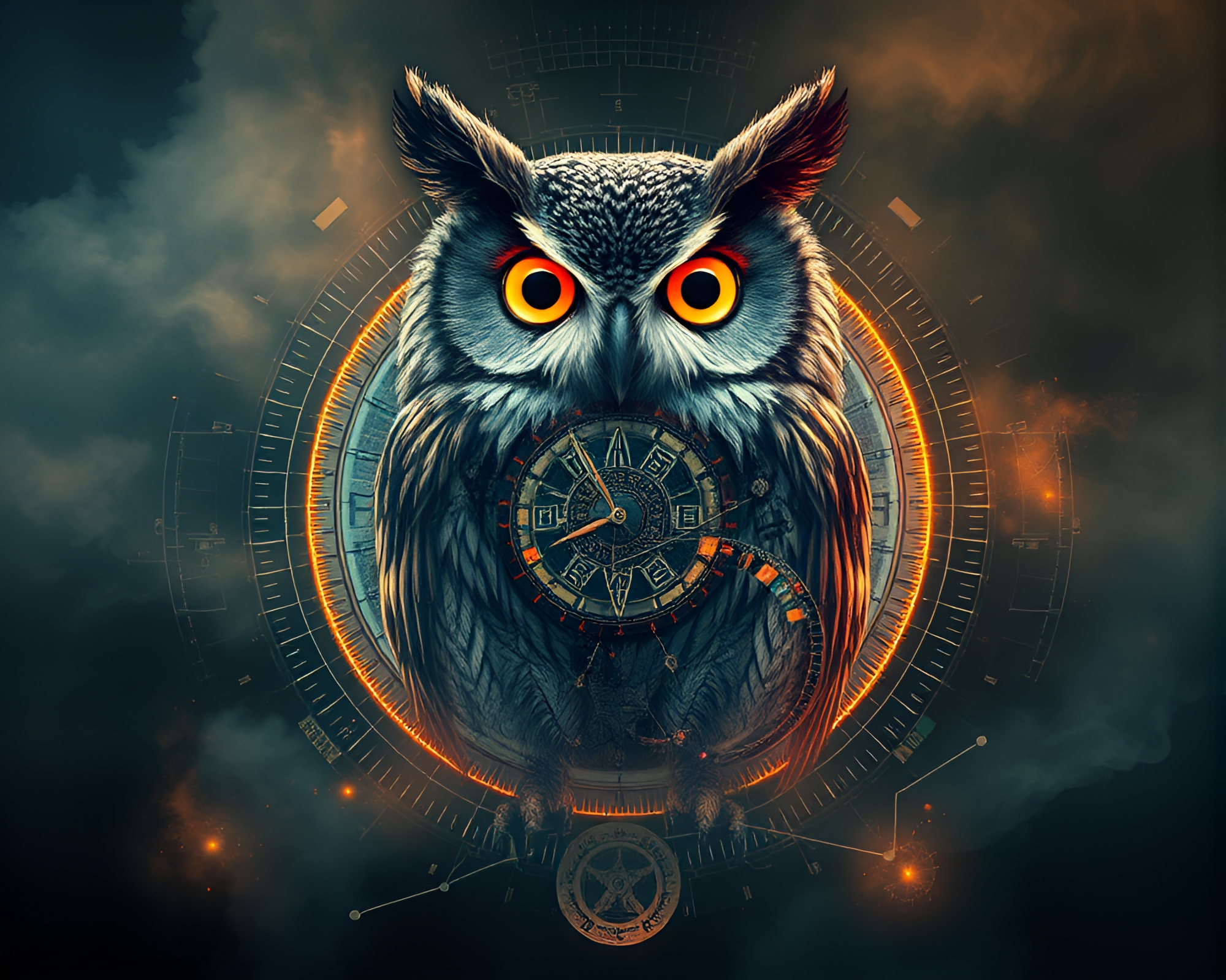 Clockwork Owl in Technical Illustration Style – free AI stock image