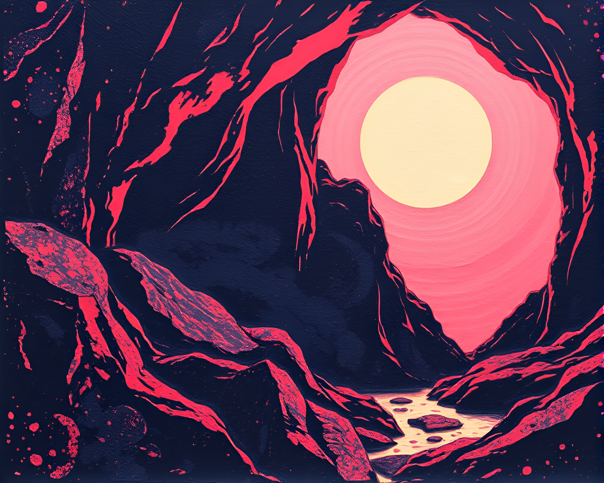 Cavern at Sunrise: Encaustic Linocut Textures – free AI stock image