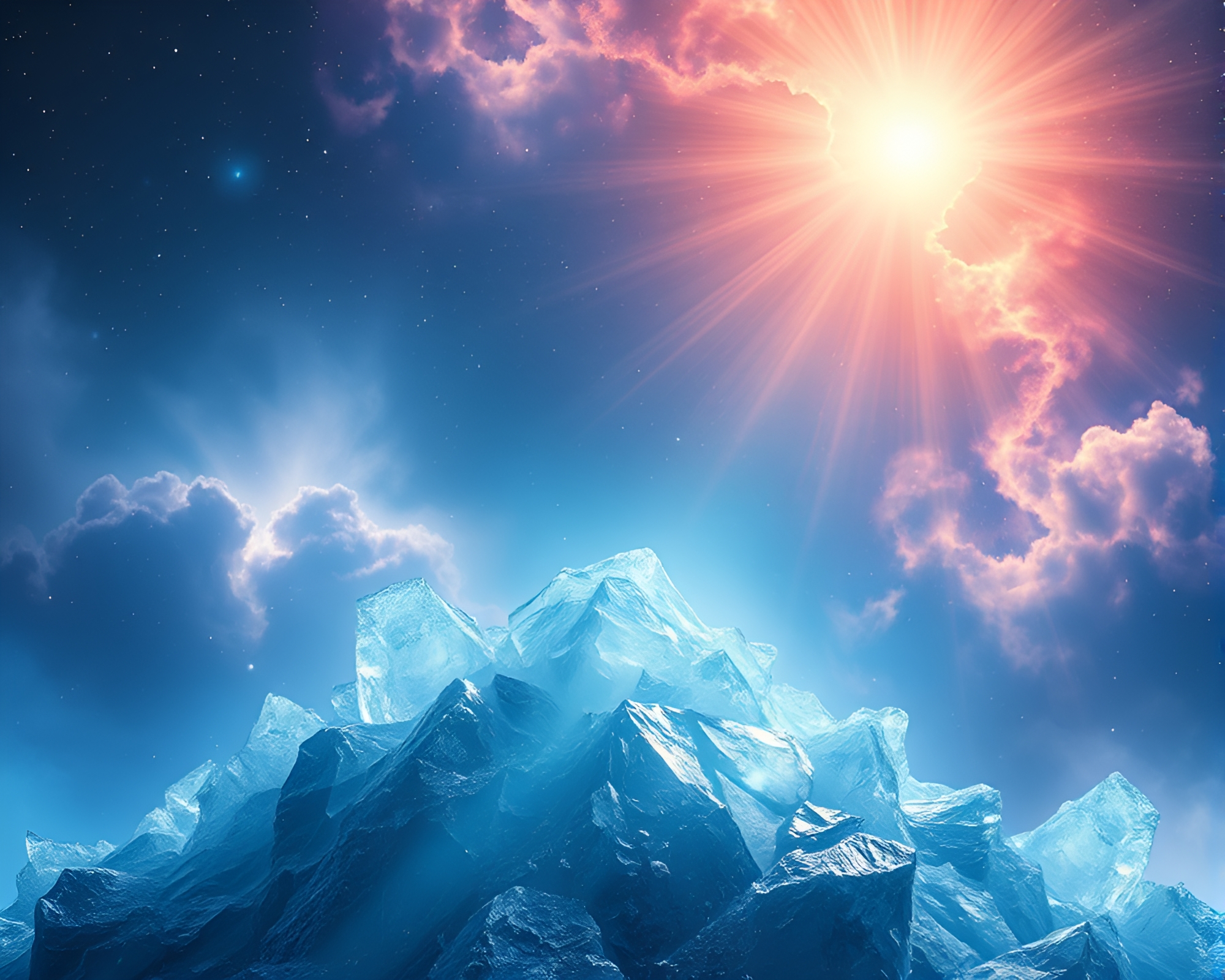 Celestial Ice Crystals Emit God Rays in Minimalist Design – free AI stock image