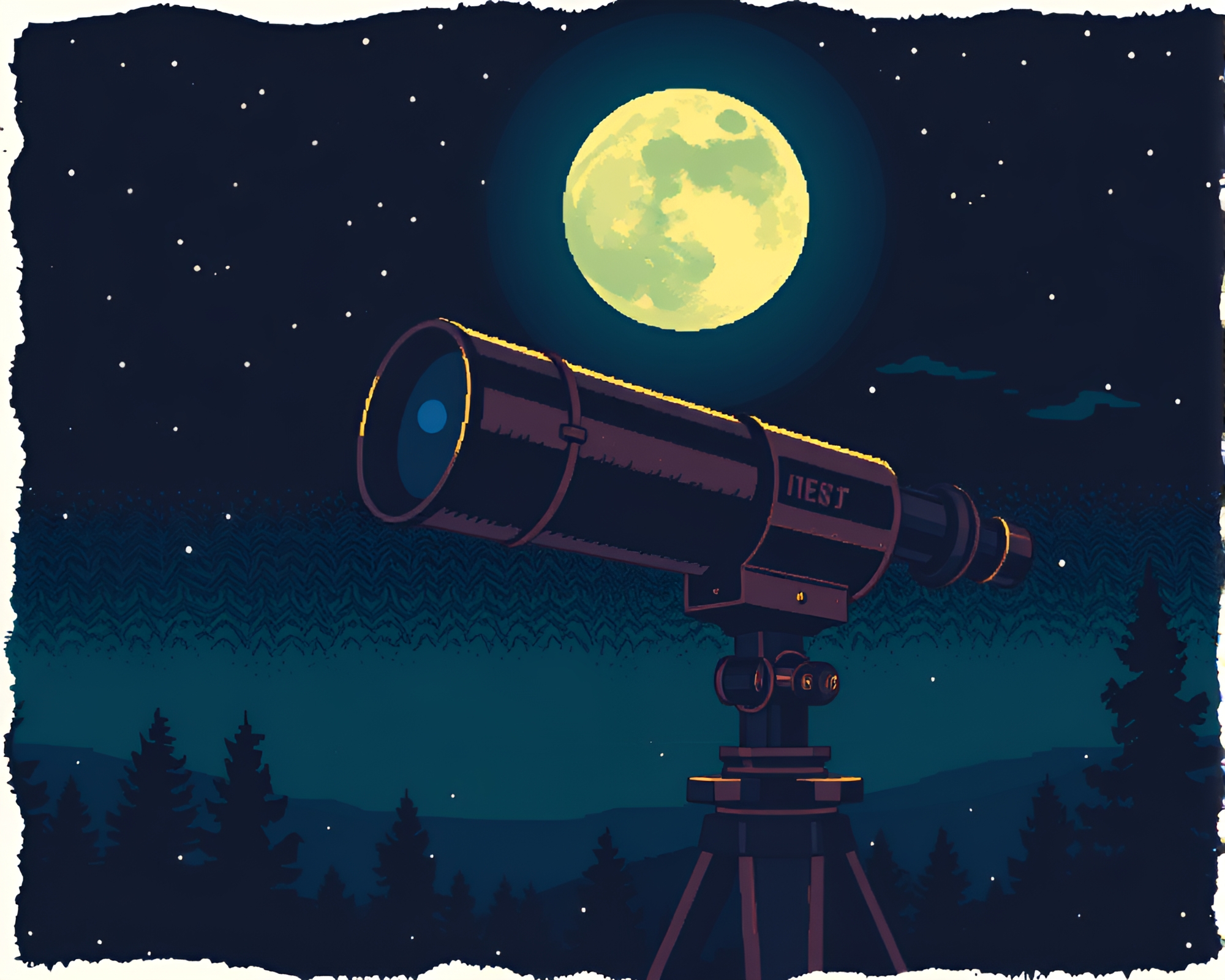Vintage Telescope Moonlit Night Pixel Art – free AI stock image
