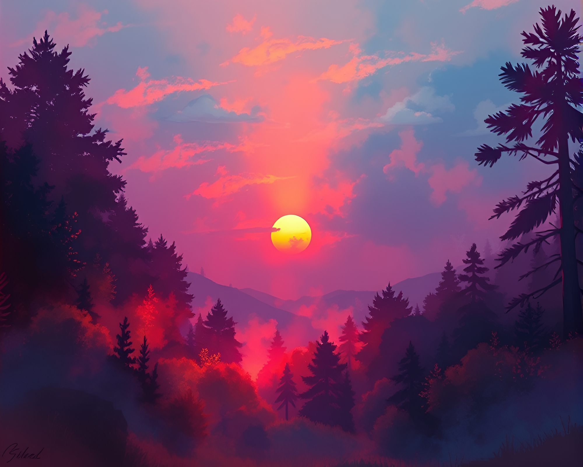 Sunset Serenade: Trumpet Centerpiece Digital Painting – free AI stock image