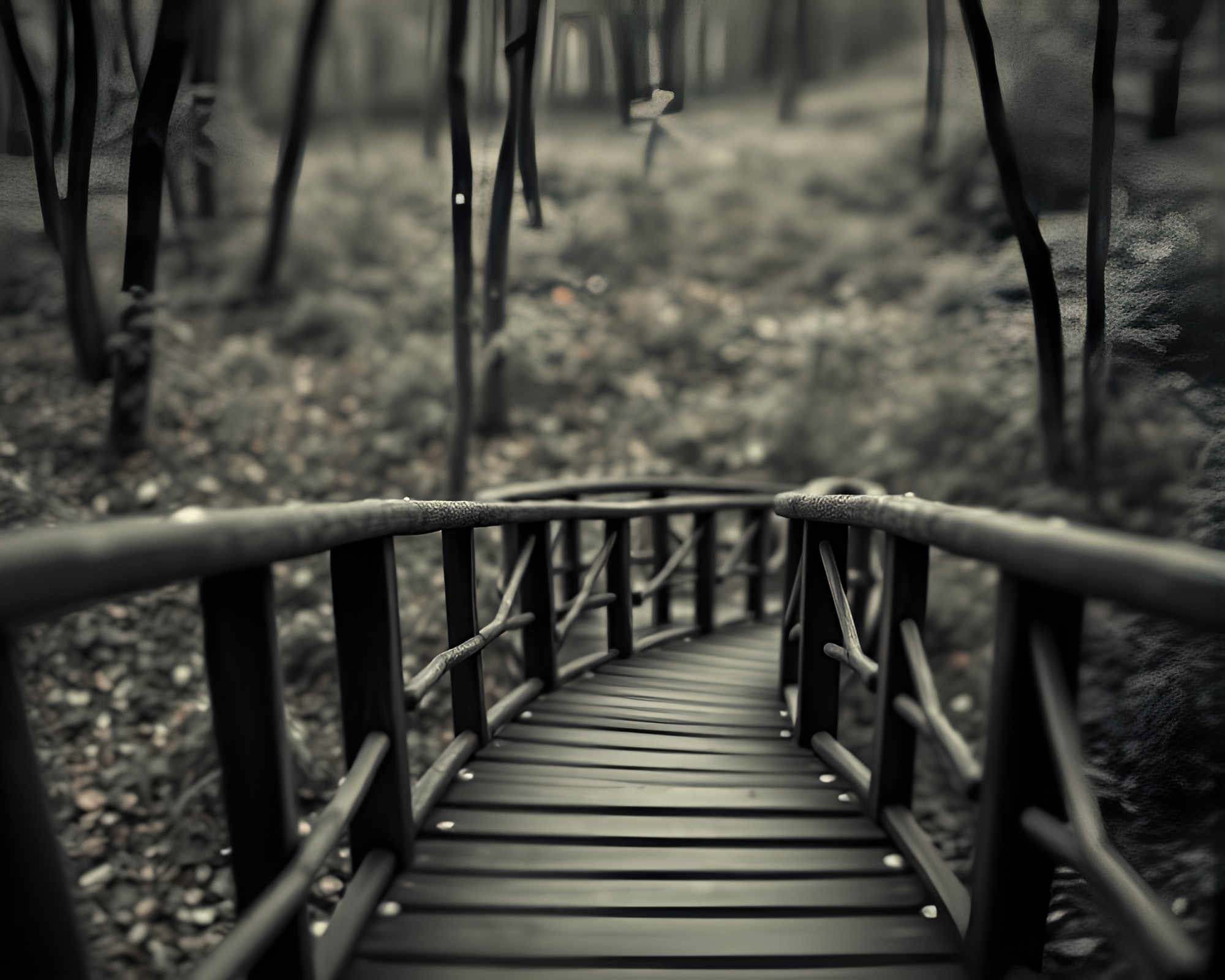 Desaturated Wooden Bridge in Miniature Tilt-Shift – free AI stock image