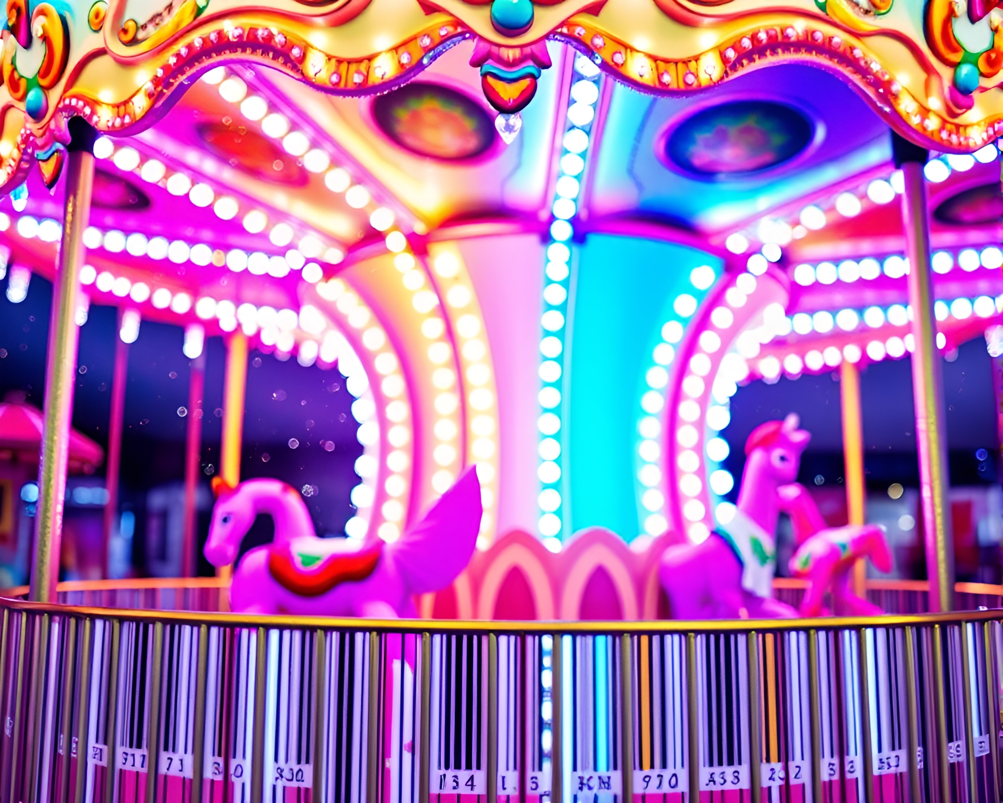 Vibrant Barcode Carousel Amidst Crystal Clear Skies – free AI stock image