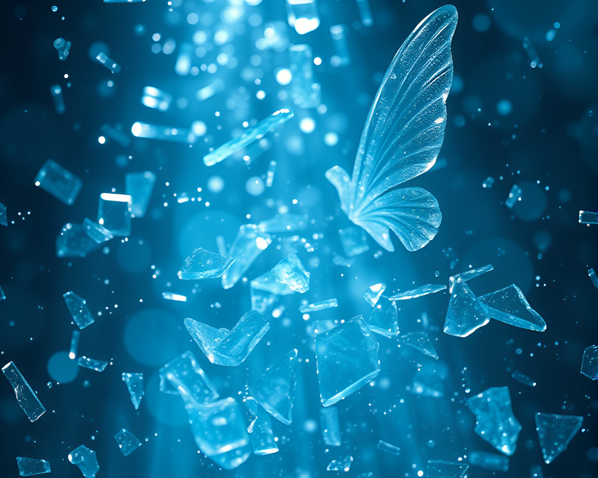 Nymph amidst shimmering glass shards in spotlight – free AI stock image