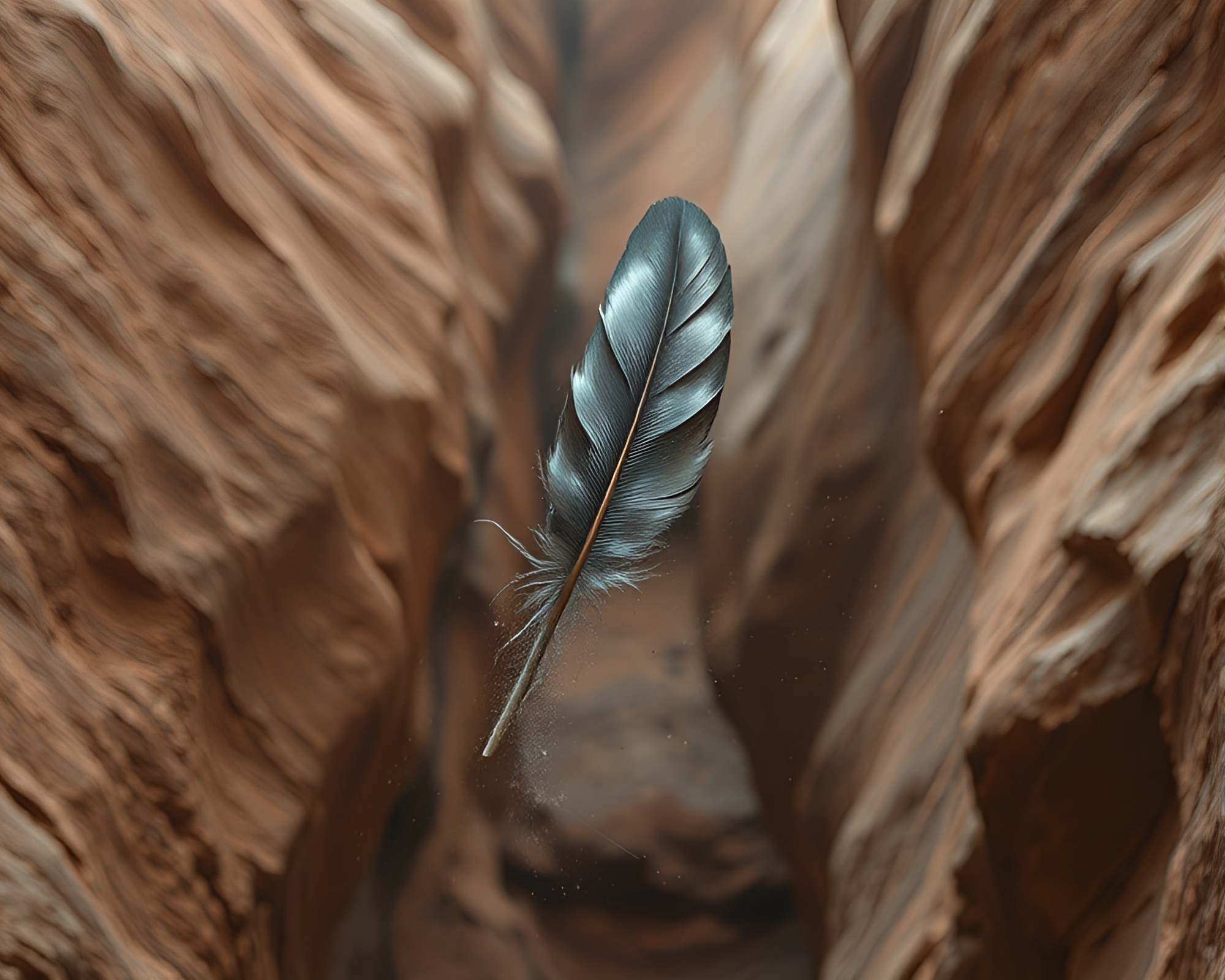 Feather Dusting Quantum Teleportation in Canyon Rust Tones – free AI stock image