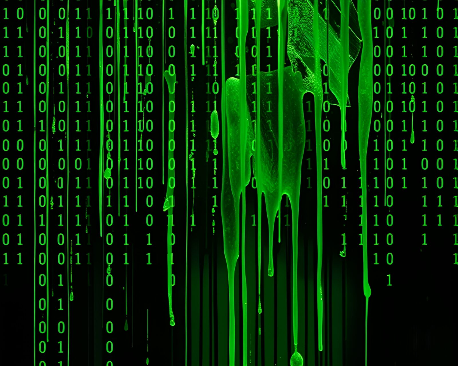 Abstract image of binary code refracted through prism in green tones