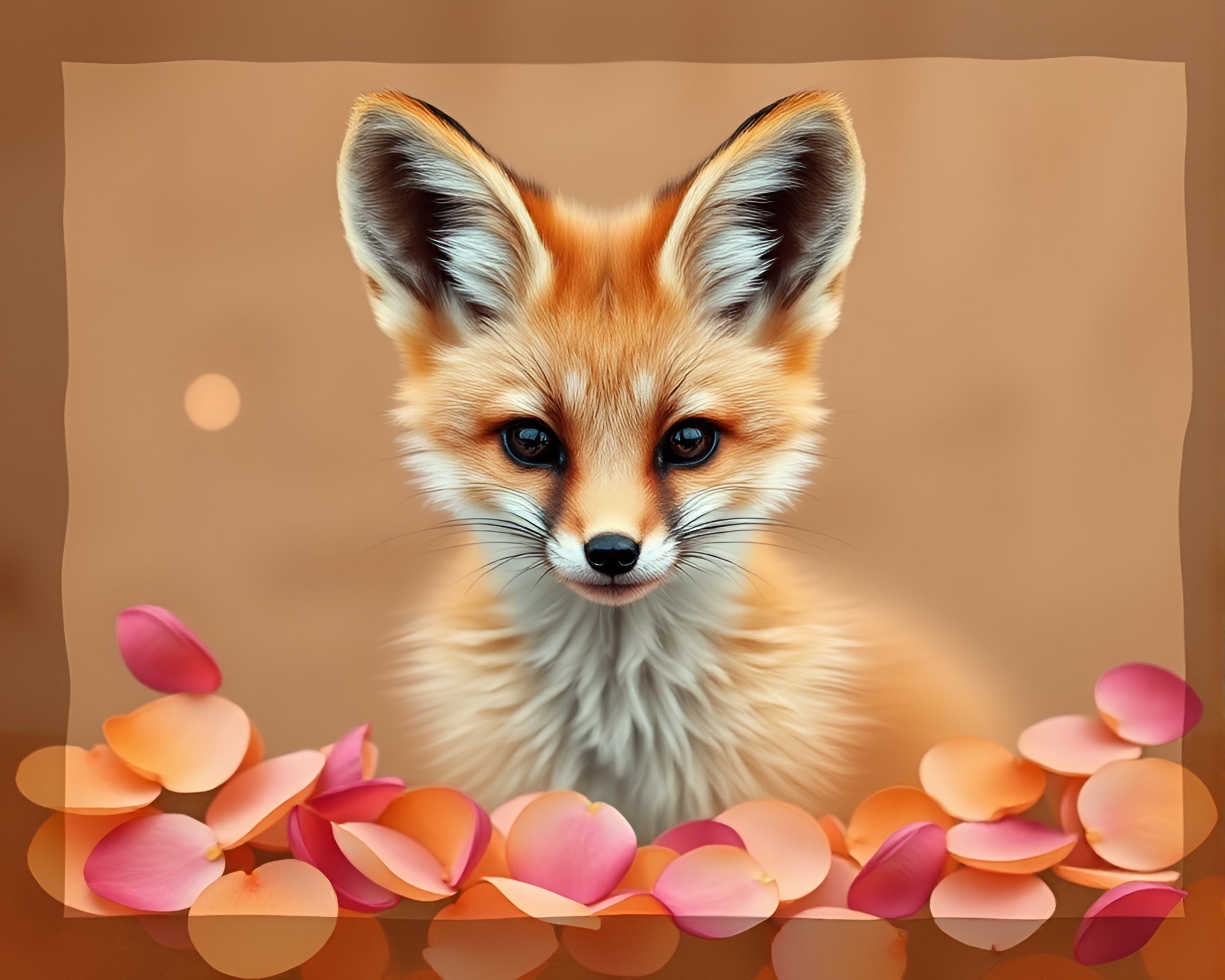 Fennec Fox Amidst Flower Petal Photocollage – free AI stock image