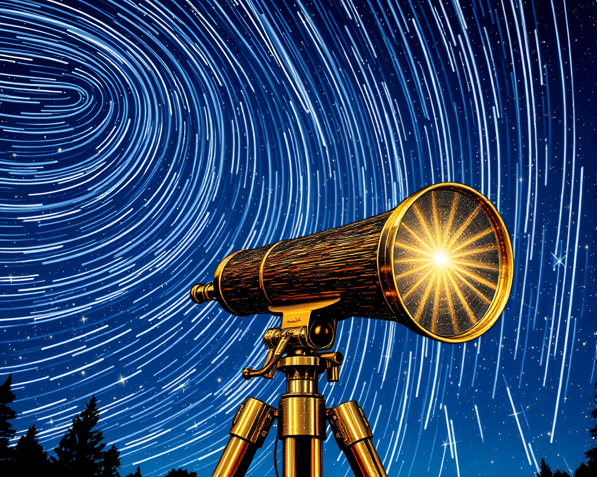 Starry Brass Telescope Pixelated Light Mural Painting – free AI stock image