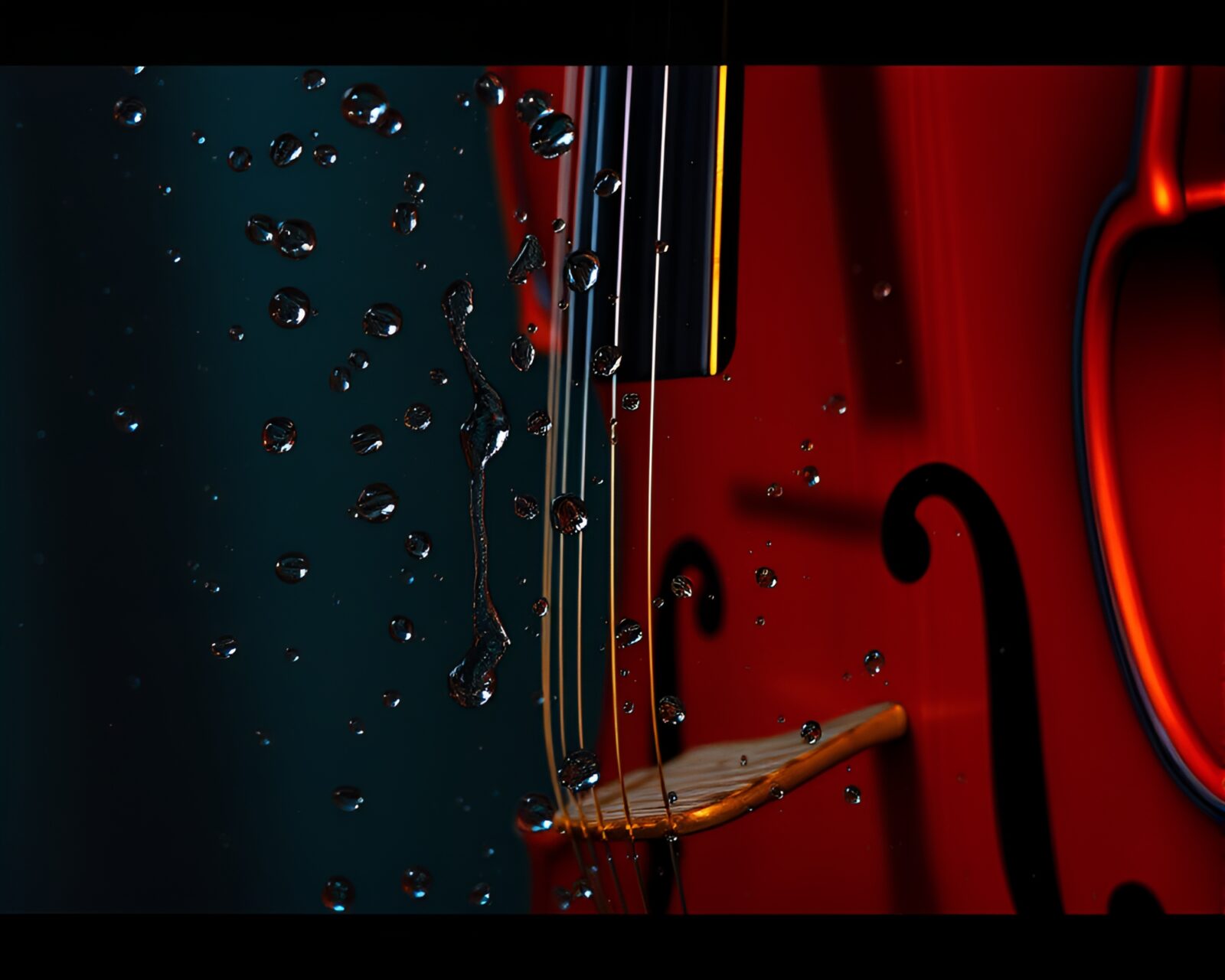 Illustration of cello surrounded by steampunk gears and water droplets