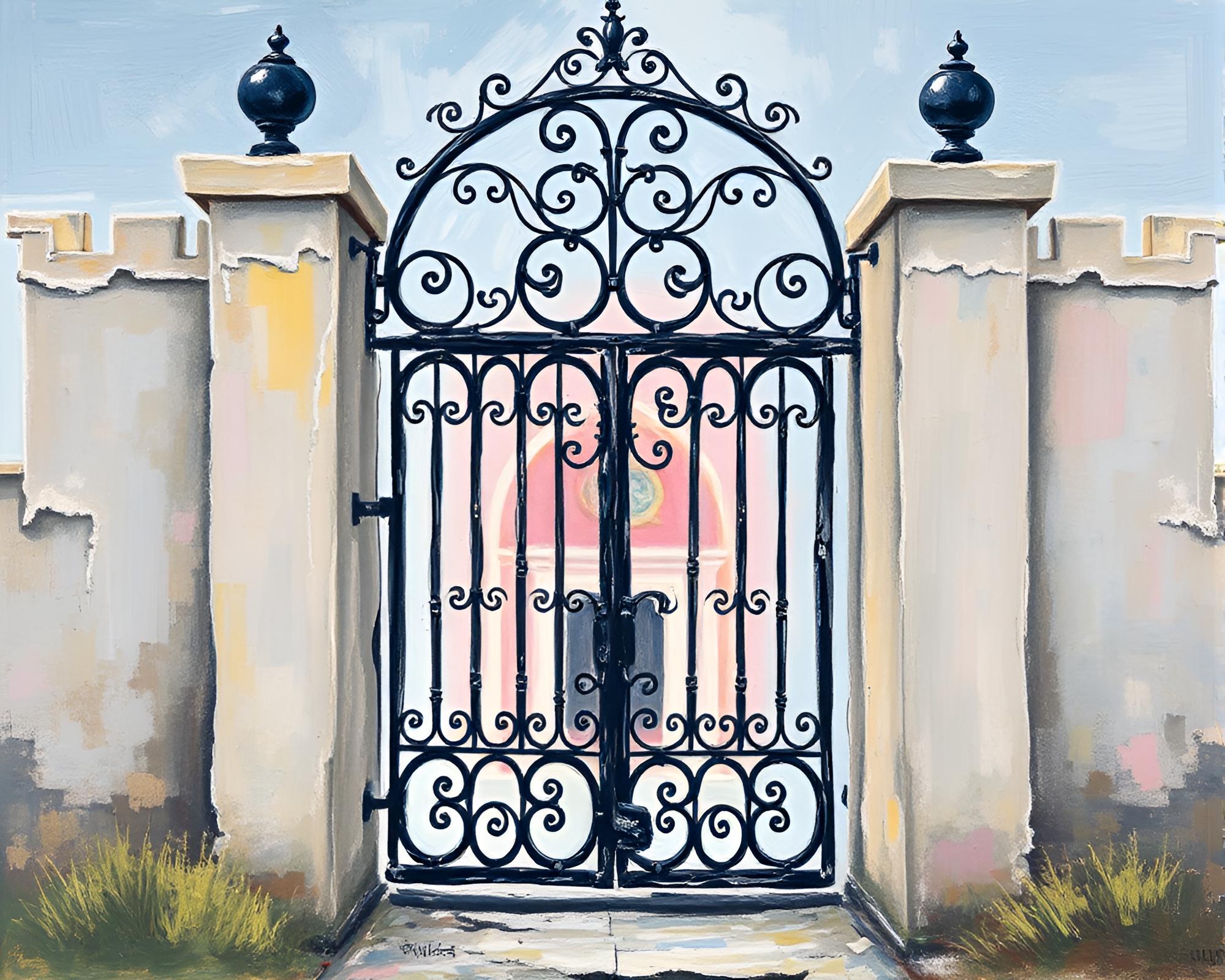 Wrought Iron Gate in Action Painting Style – free AI stock image
