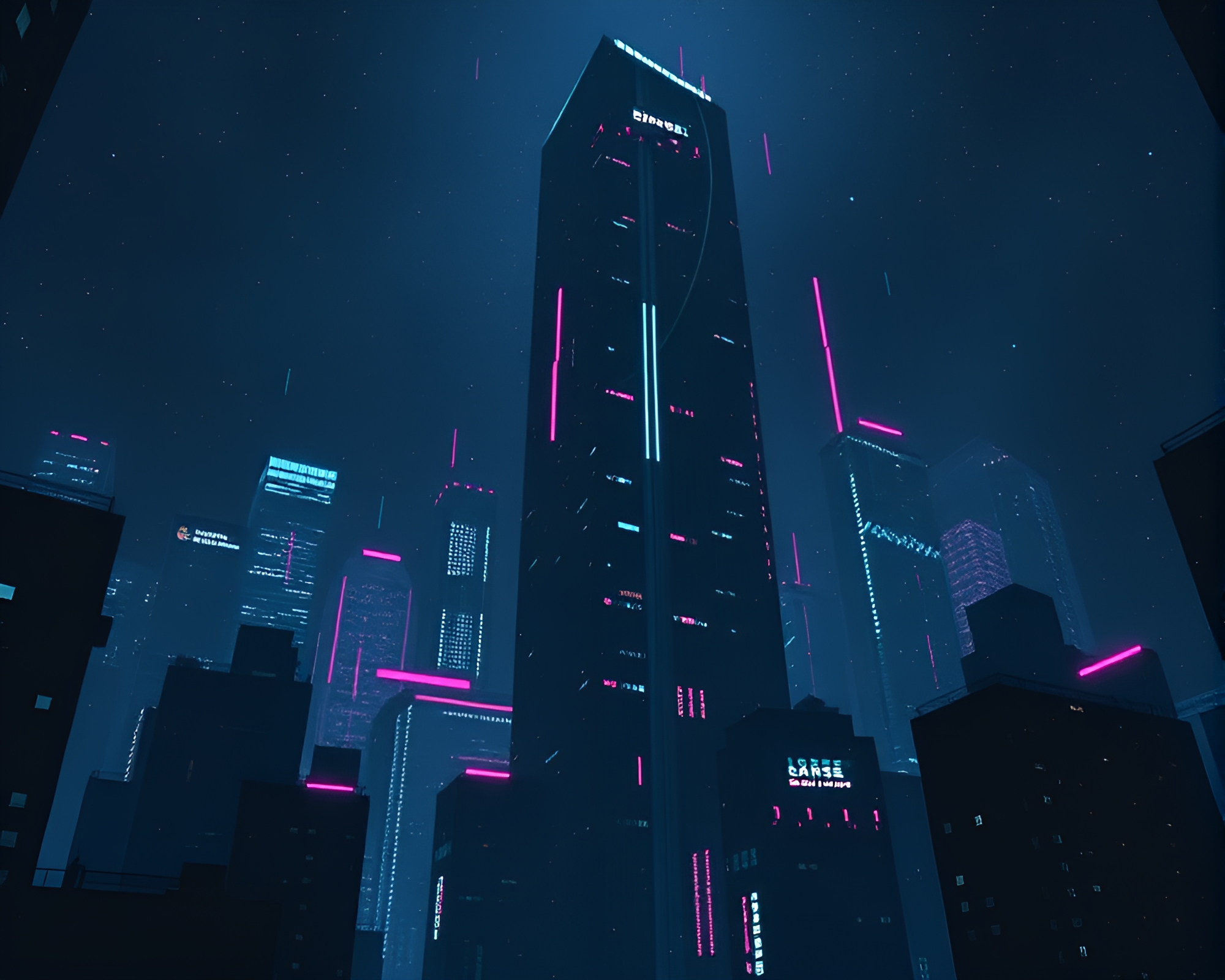 Neon Skyscraper in the Basement Dot Matrix Glow – free AI stock image