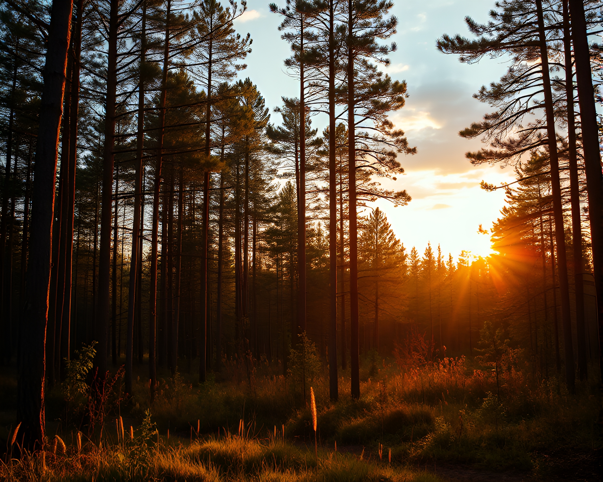 Enchanting Forest Scene at Dusk: Golden-hour Écorché Study – free AI stock image