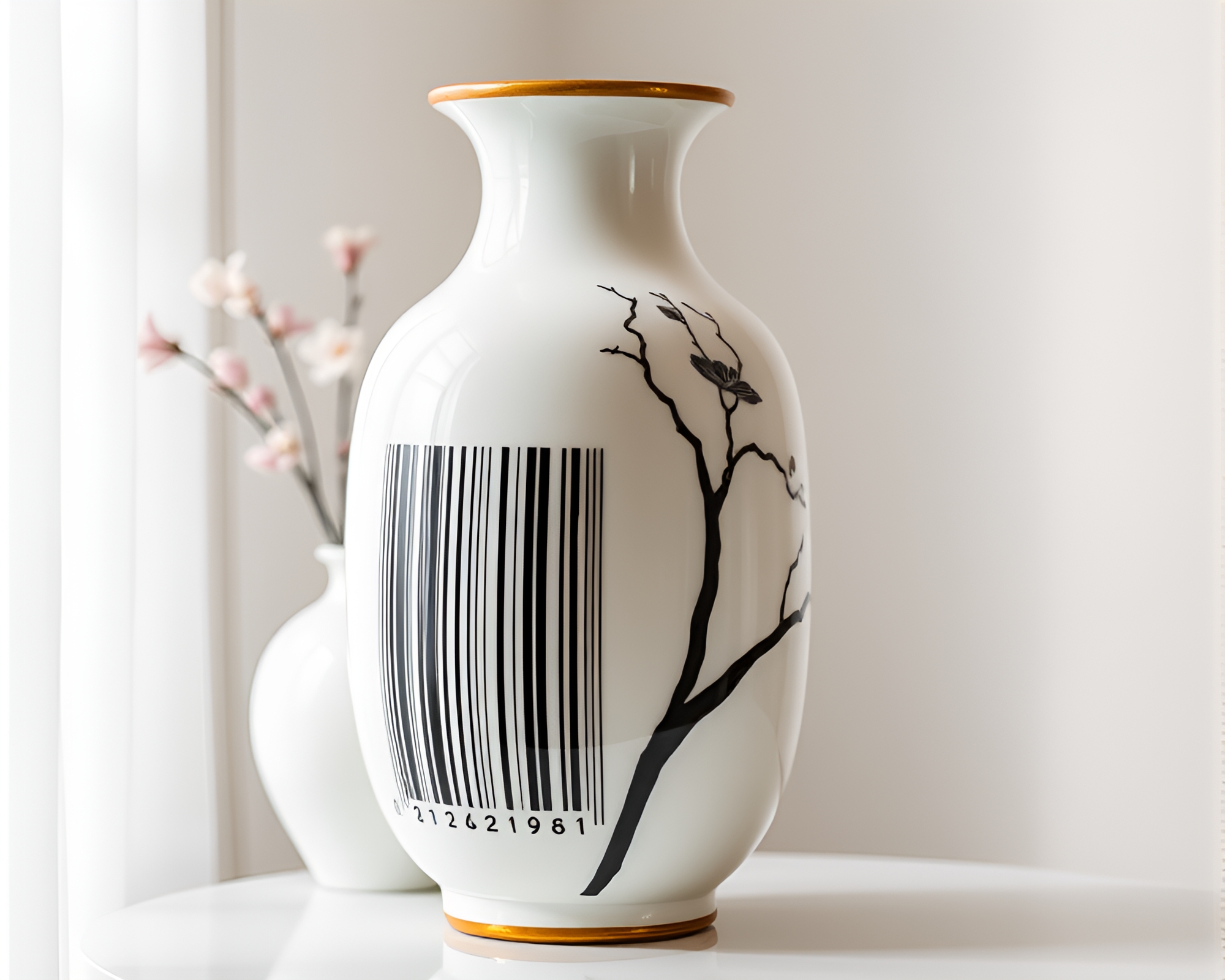 Barcode Striped Cloisonné Vase Blueprint – free AI stock image