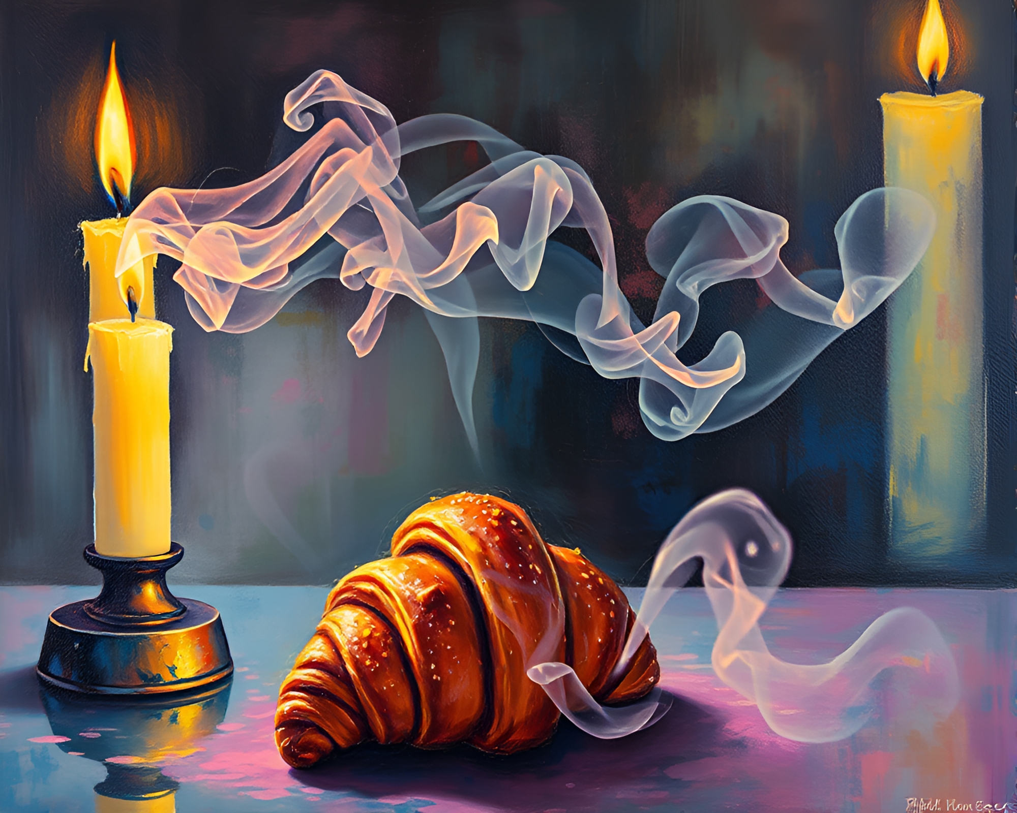 Surreal Croissant Encaustic: Candle Smoke Illumination – free AI stock image