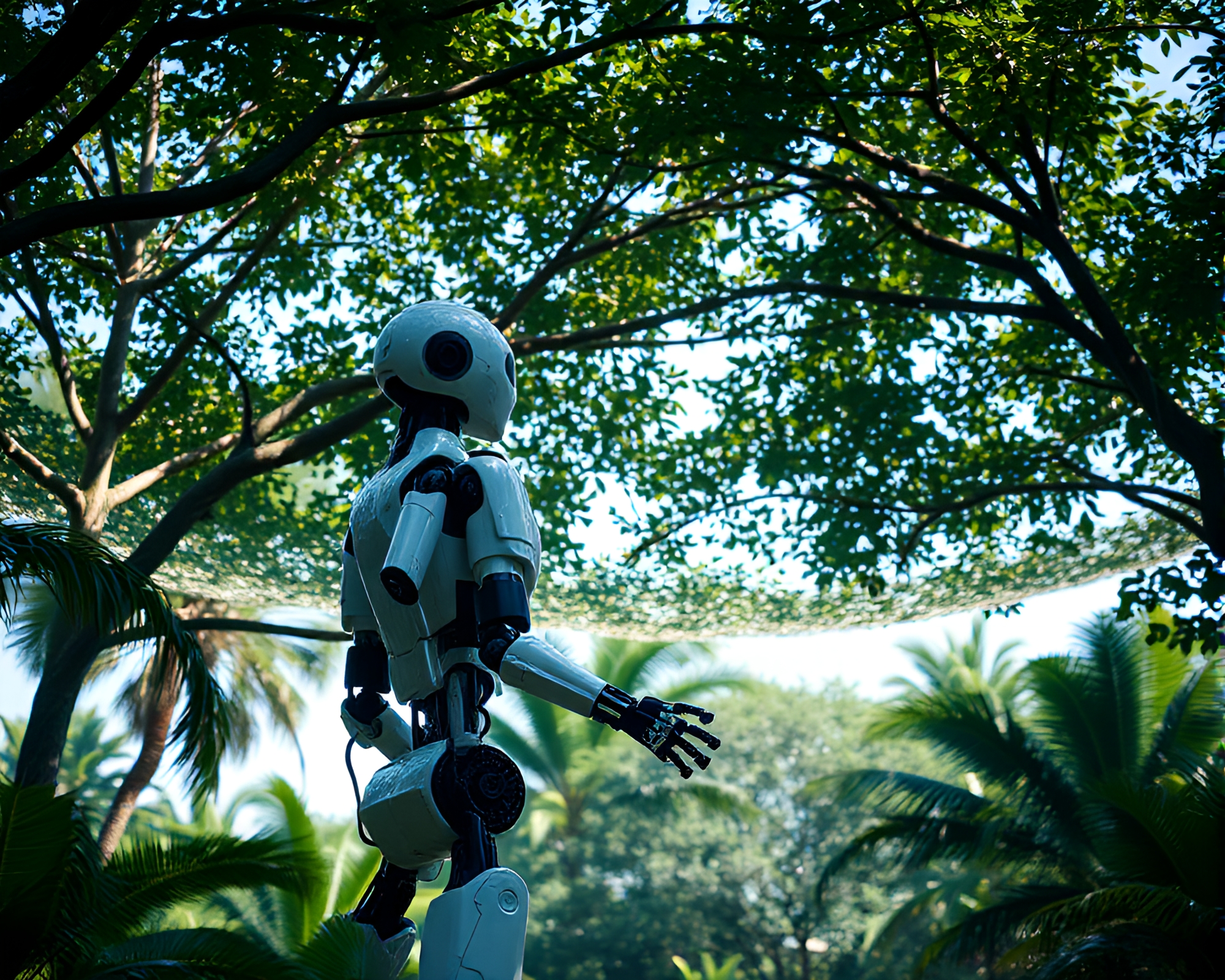 Robotic Jungle Canopy: Kinetic Motion in Nature – free AI stock image