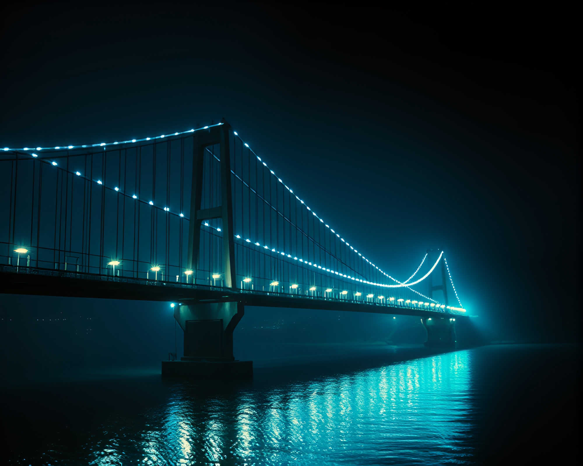 Gritty 90s Studio Shot with CRT Flicker Suspension Bridge – free AI stock image
