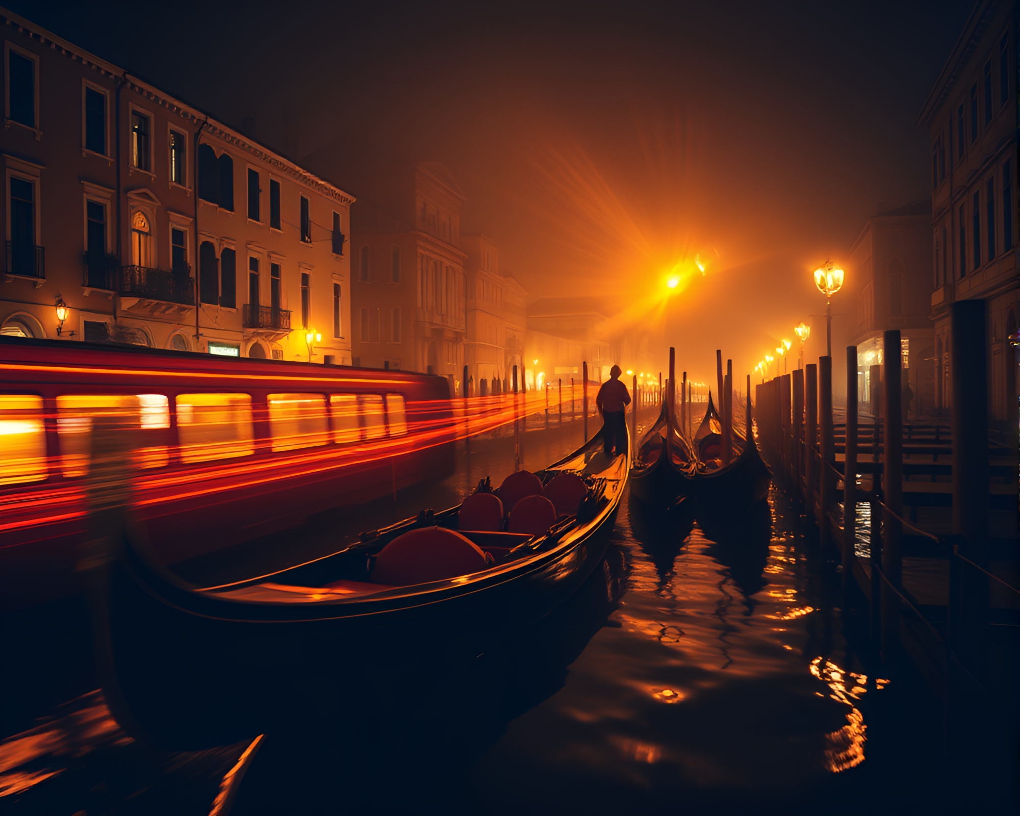 Gondola Train Light Trails X-Ray Bonfire Warmth – free AI stock image