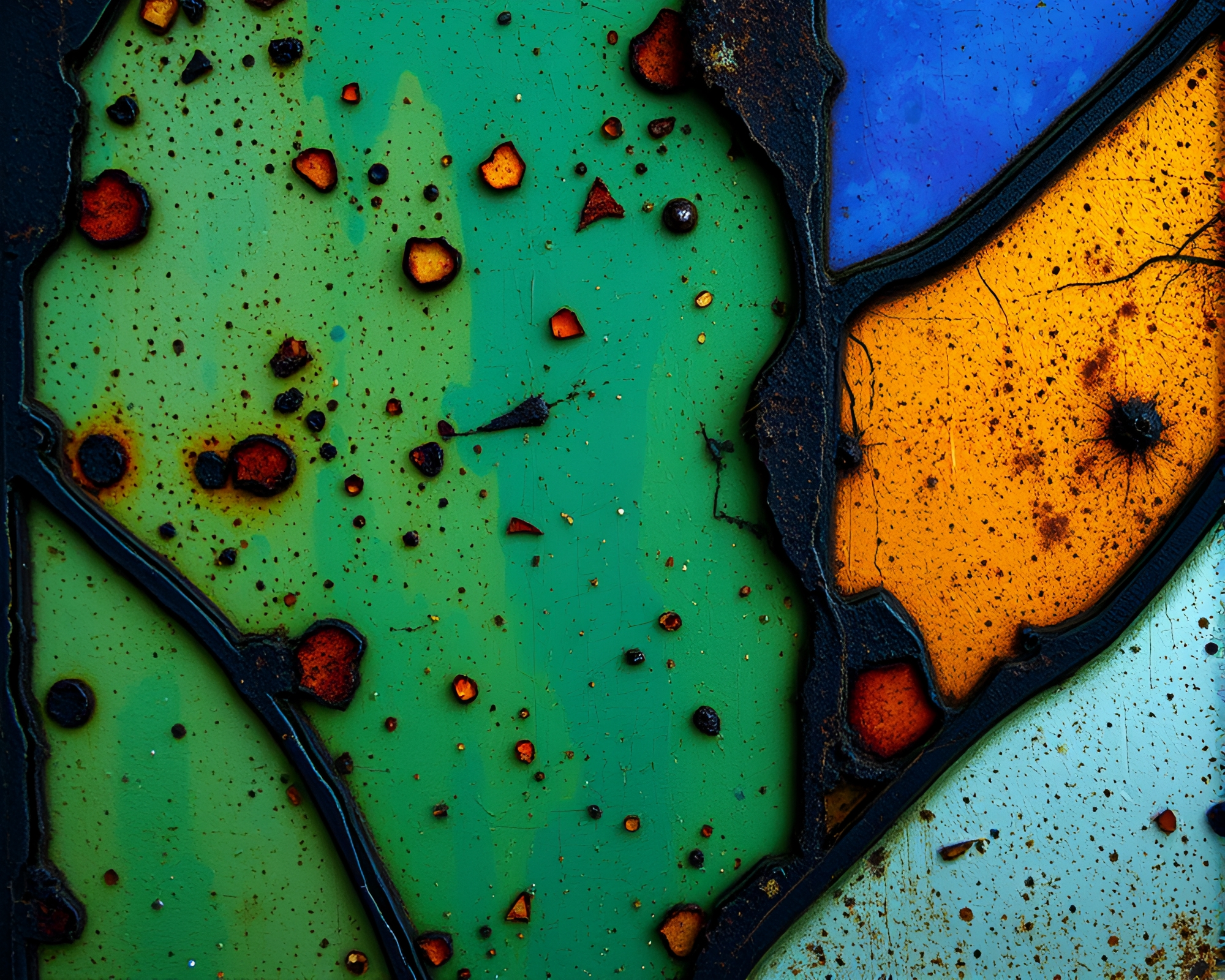 Rust Flakes and Graffiti Stained-Glass Ambiance – free AI stock image