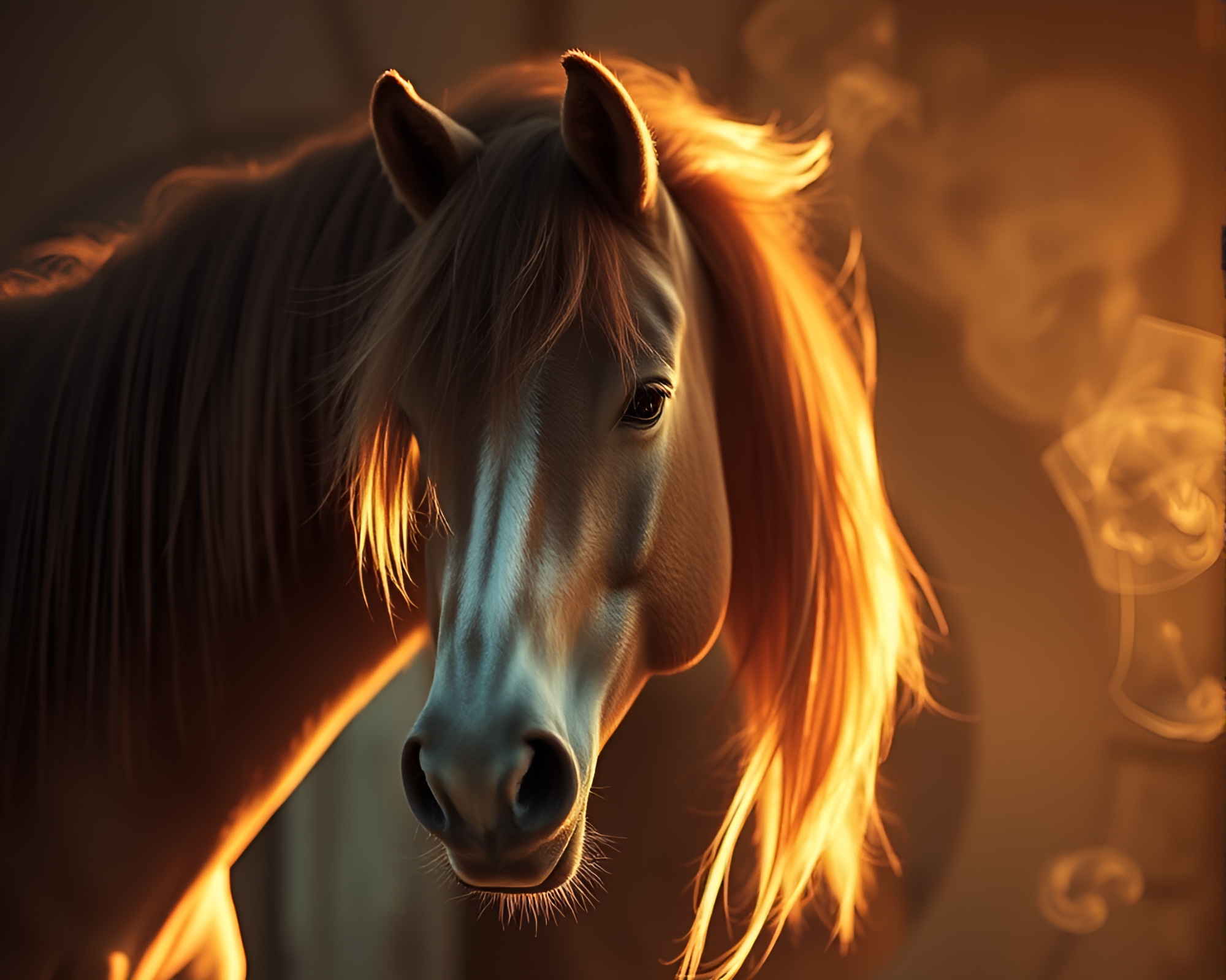 Majestic Stallion Blowing Smoke Rings in Bright Light – free AI stock image