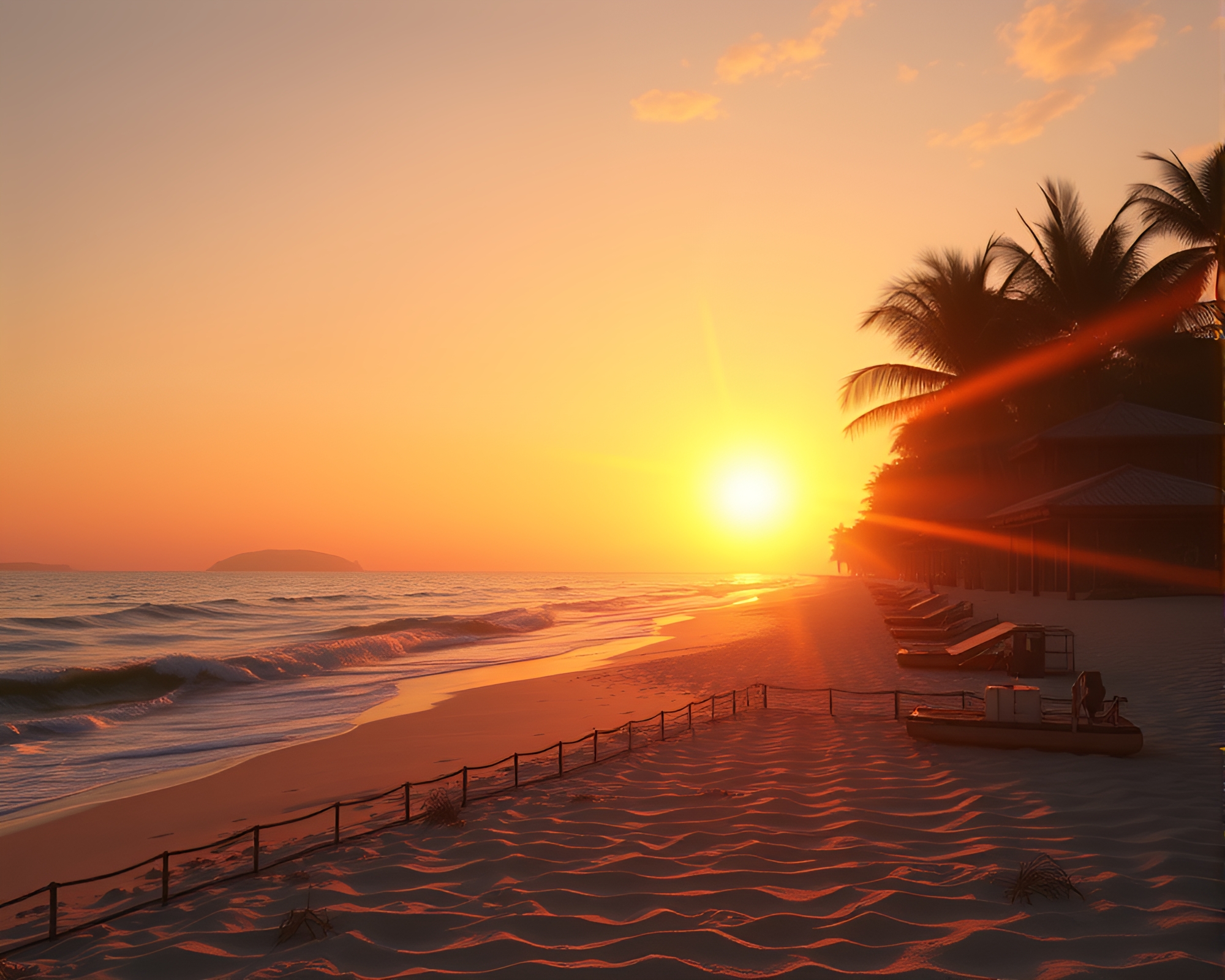 Glowing Beach Sunset with Real-Time Ray Tracing – free AI stock image
