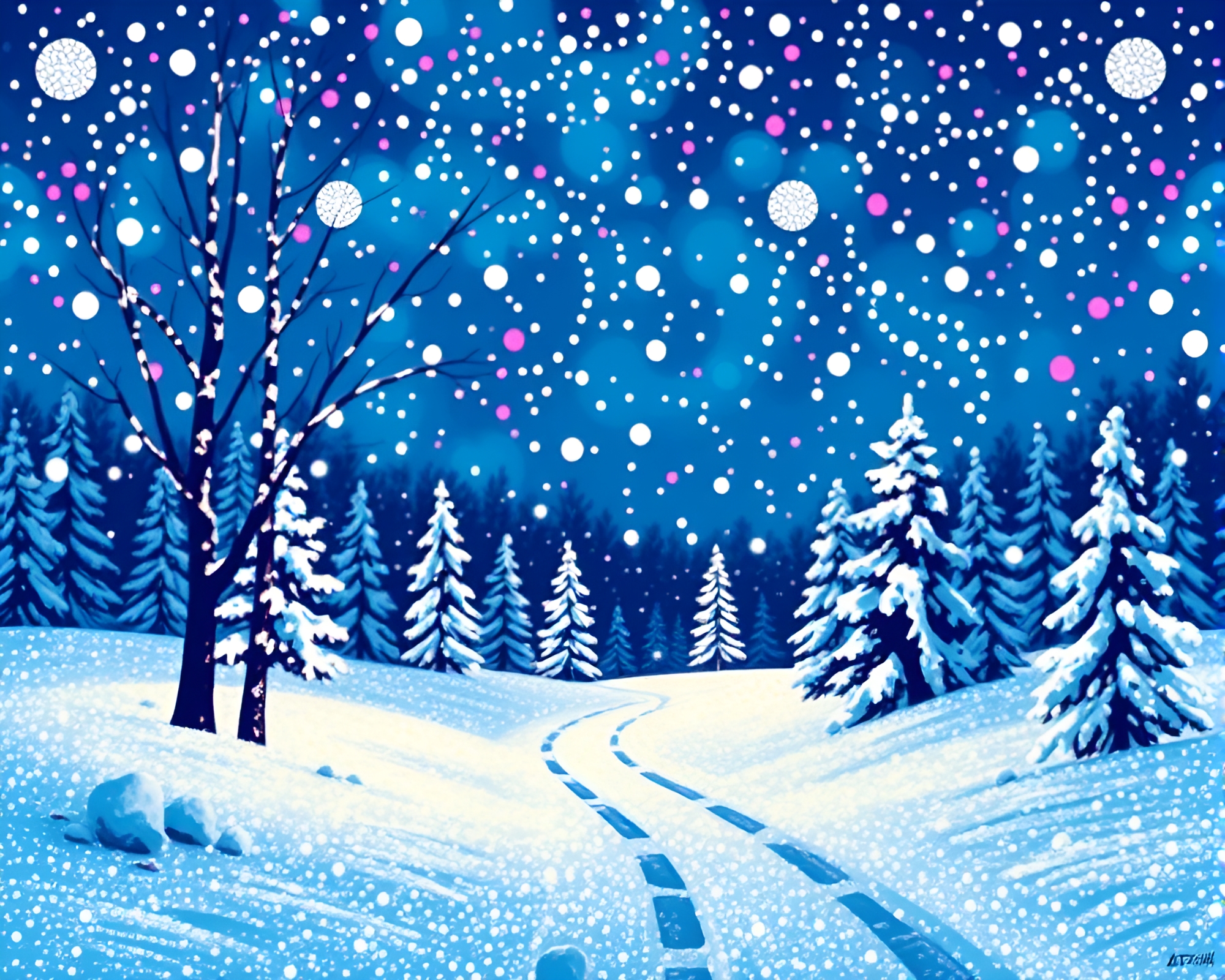 Winter Wonder: Ultraviolet Stencil Dot Art – free AI stock image