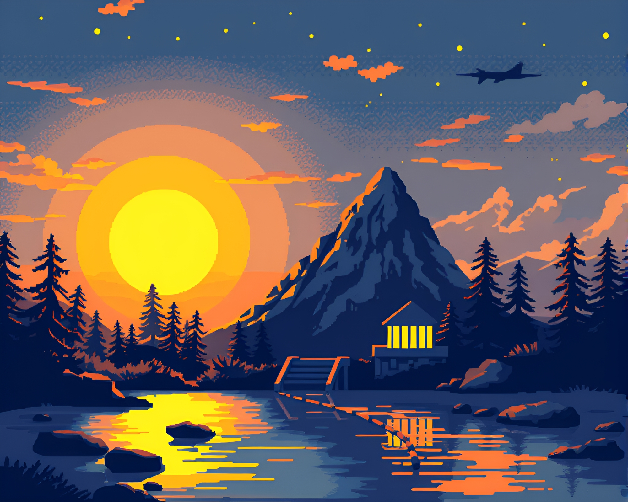 Pixelated Compass in Golden Fantasy Glow – free AI stock image