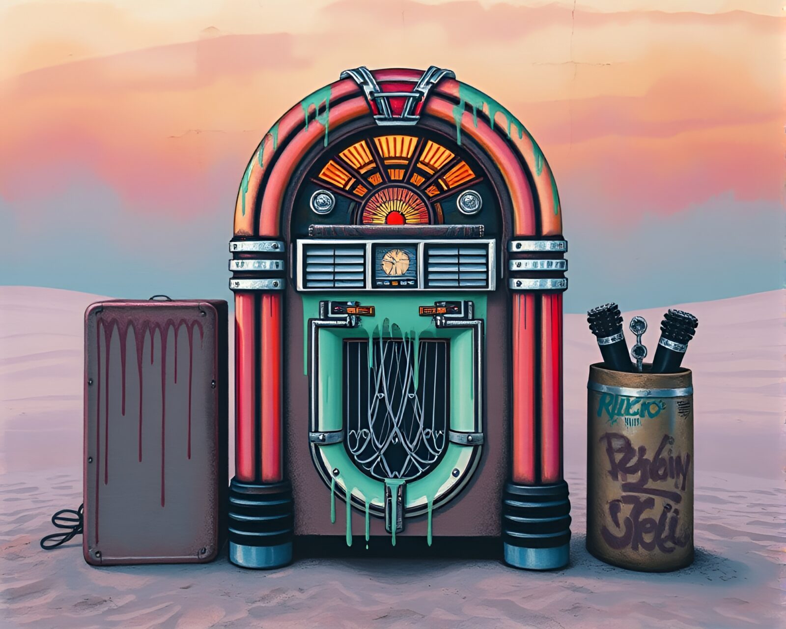 Abstract art of a vintage jukebox in sandy hues