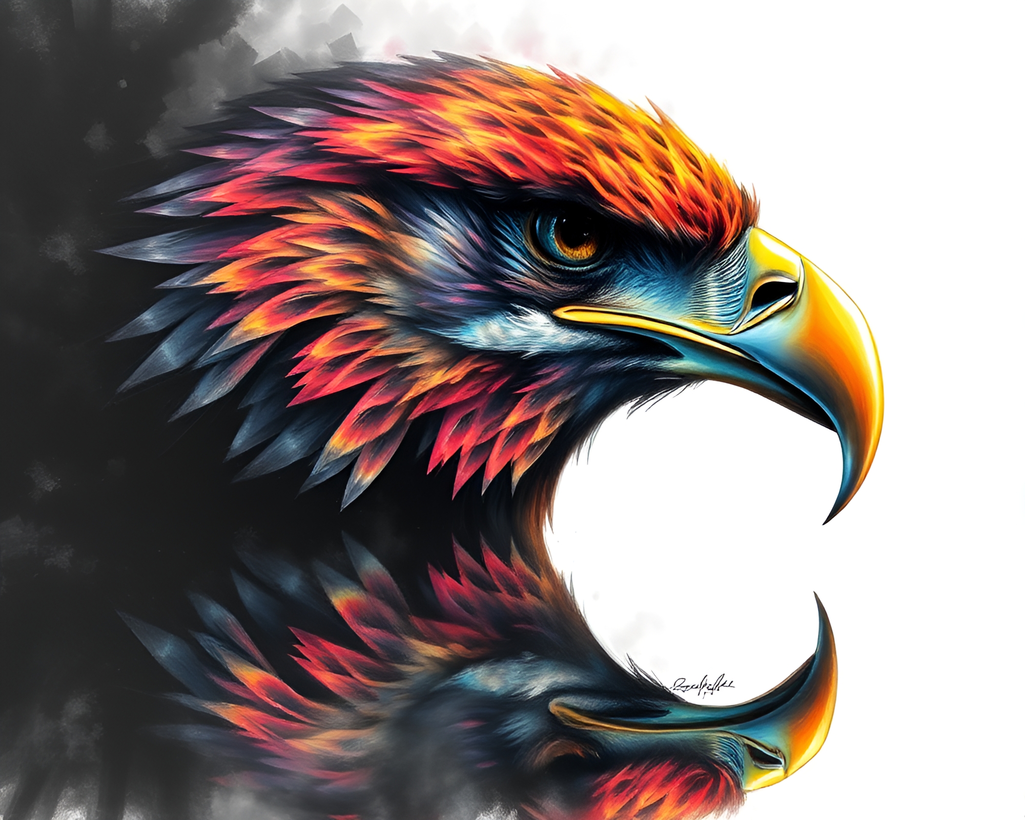 Surreal Eagle Reflection Charcoal Sketch Composition – free AI stock image