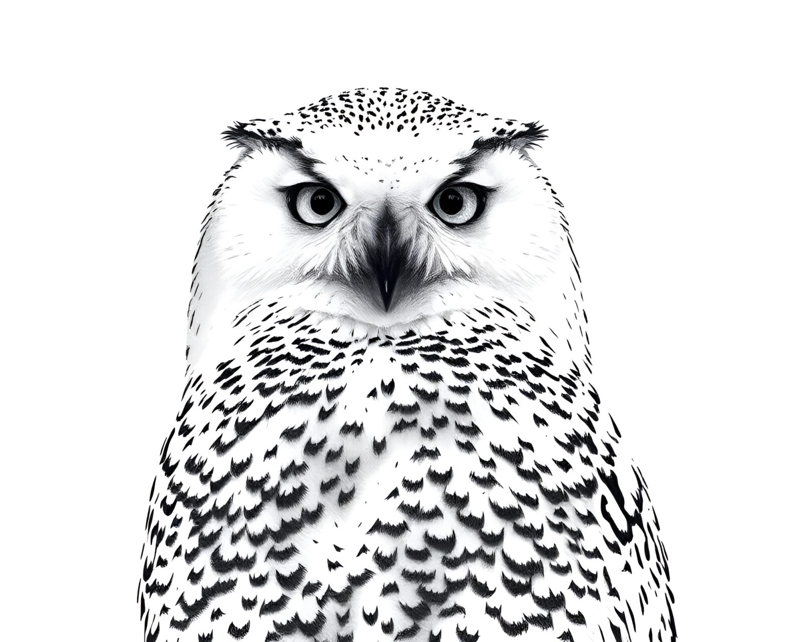 Detailed engraving of a majestic snowy owl in split-toned light