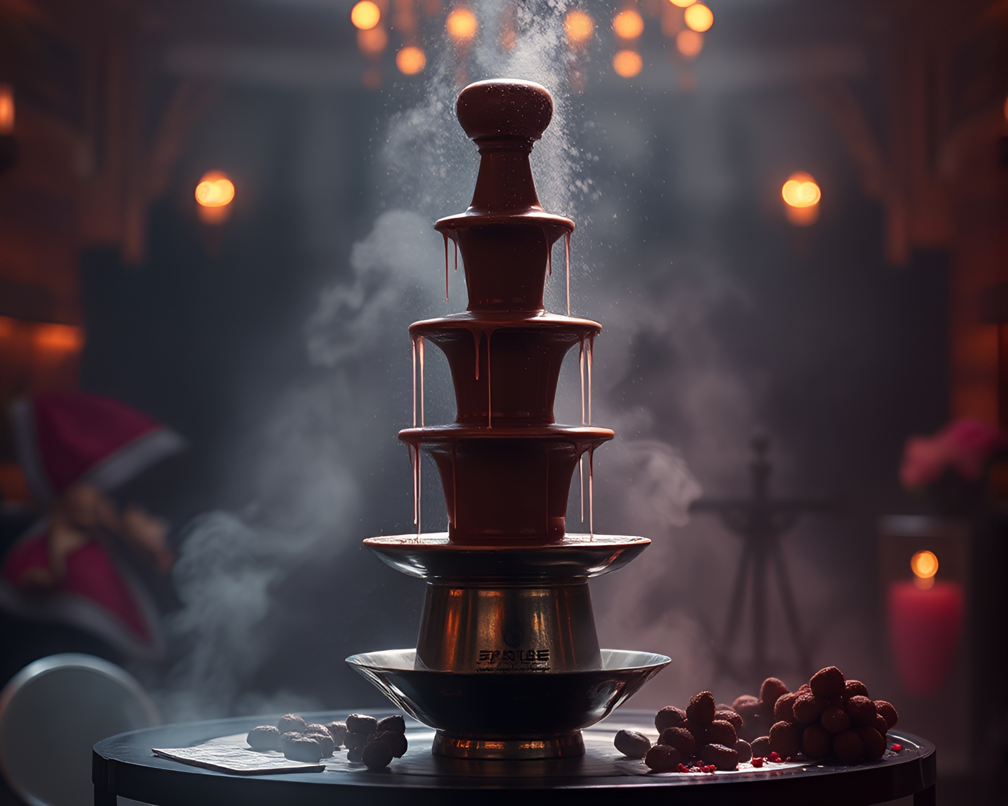 Dystopian Chocolate Fountain in Necromantic Haze – free AI stock image