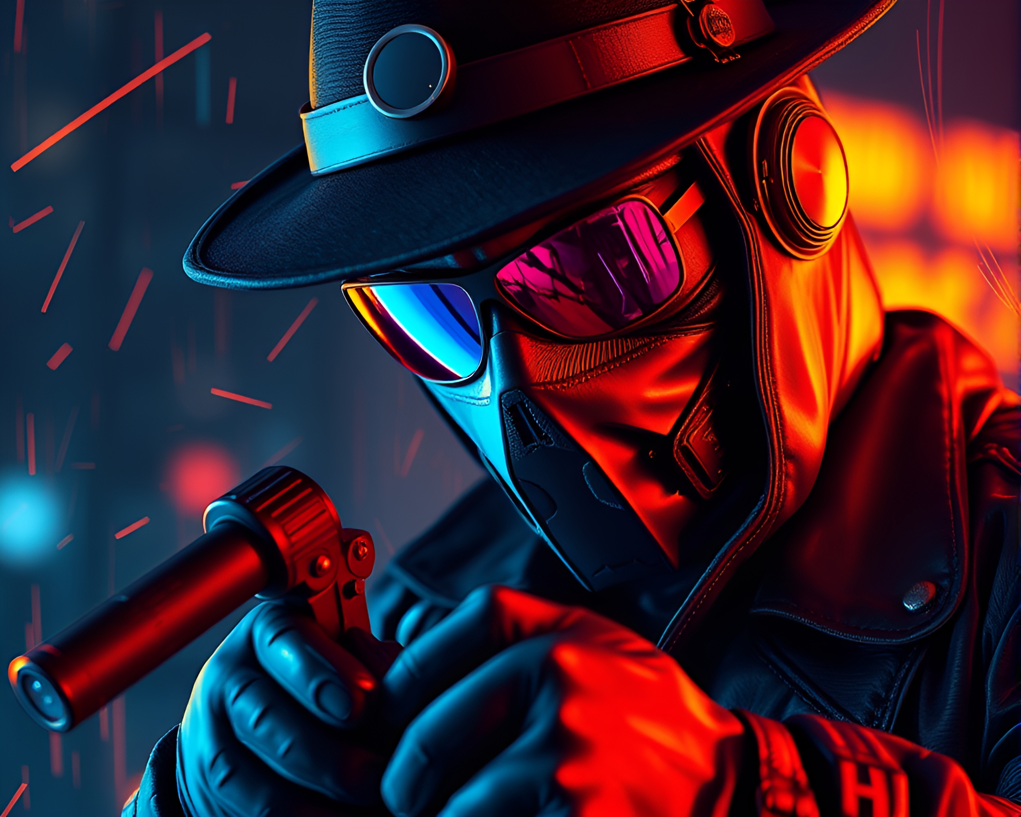 Cyberpunk Vigilante Embraces Thermal Imaging in Metal City – free AI stock image
