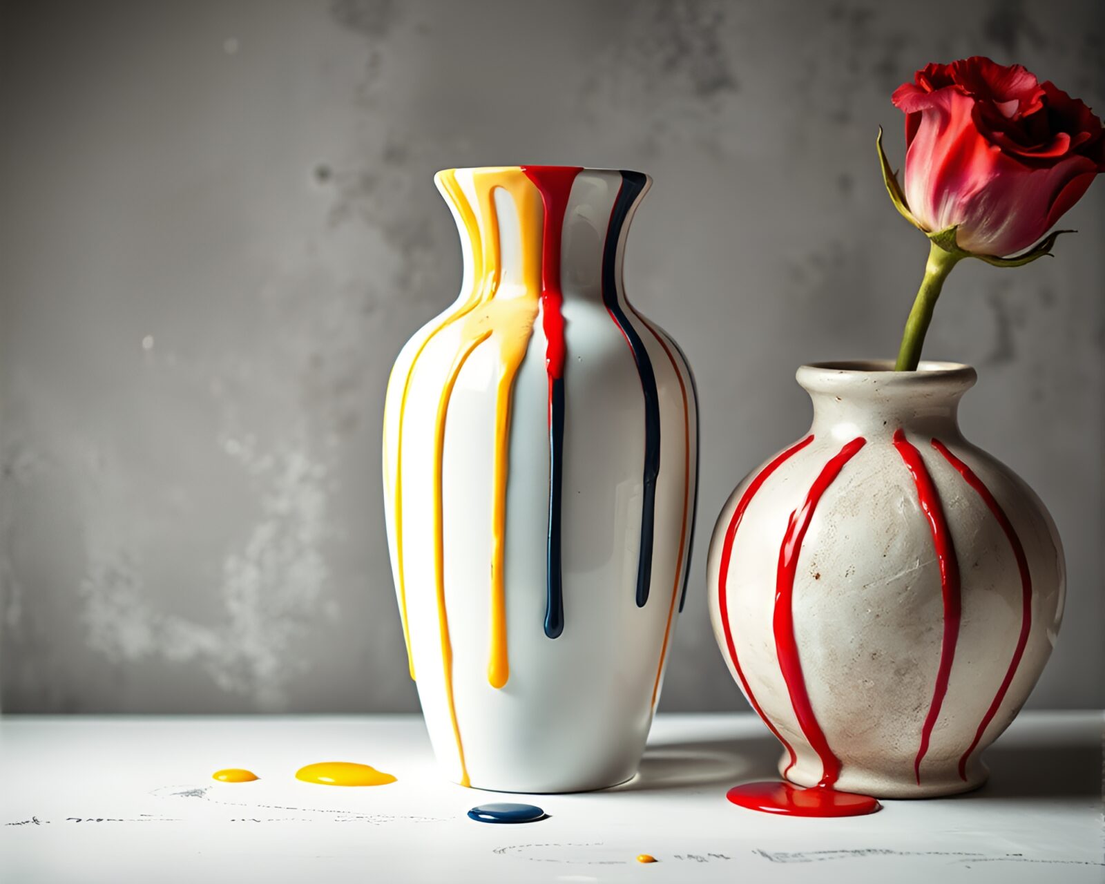 Abstract vase painting with colorful drips in high dynamic range light