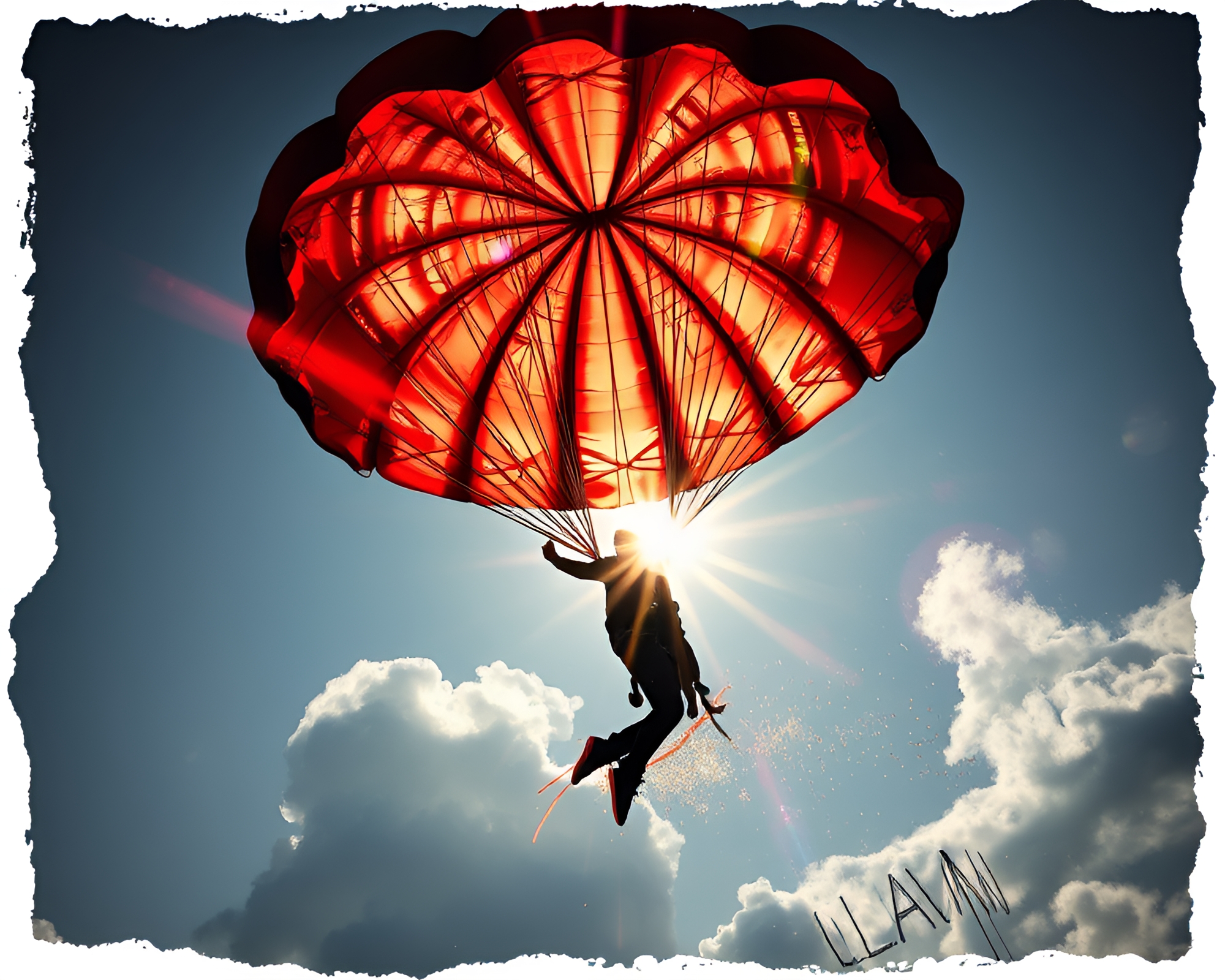 Torn Edge Graffiti Parachute Jumper – free AI stock image