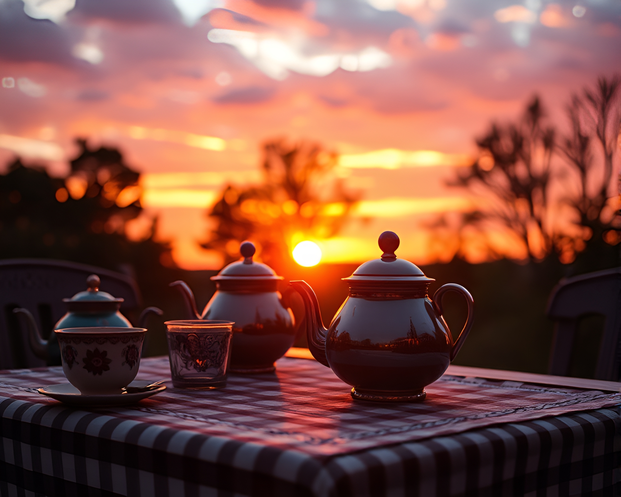 Vintage Tea Set in Crosshatched Grunge Art – free AI stock image
