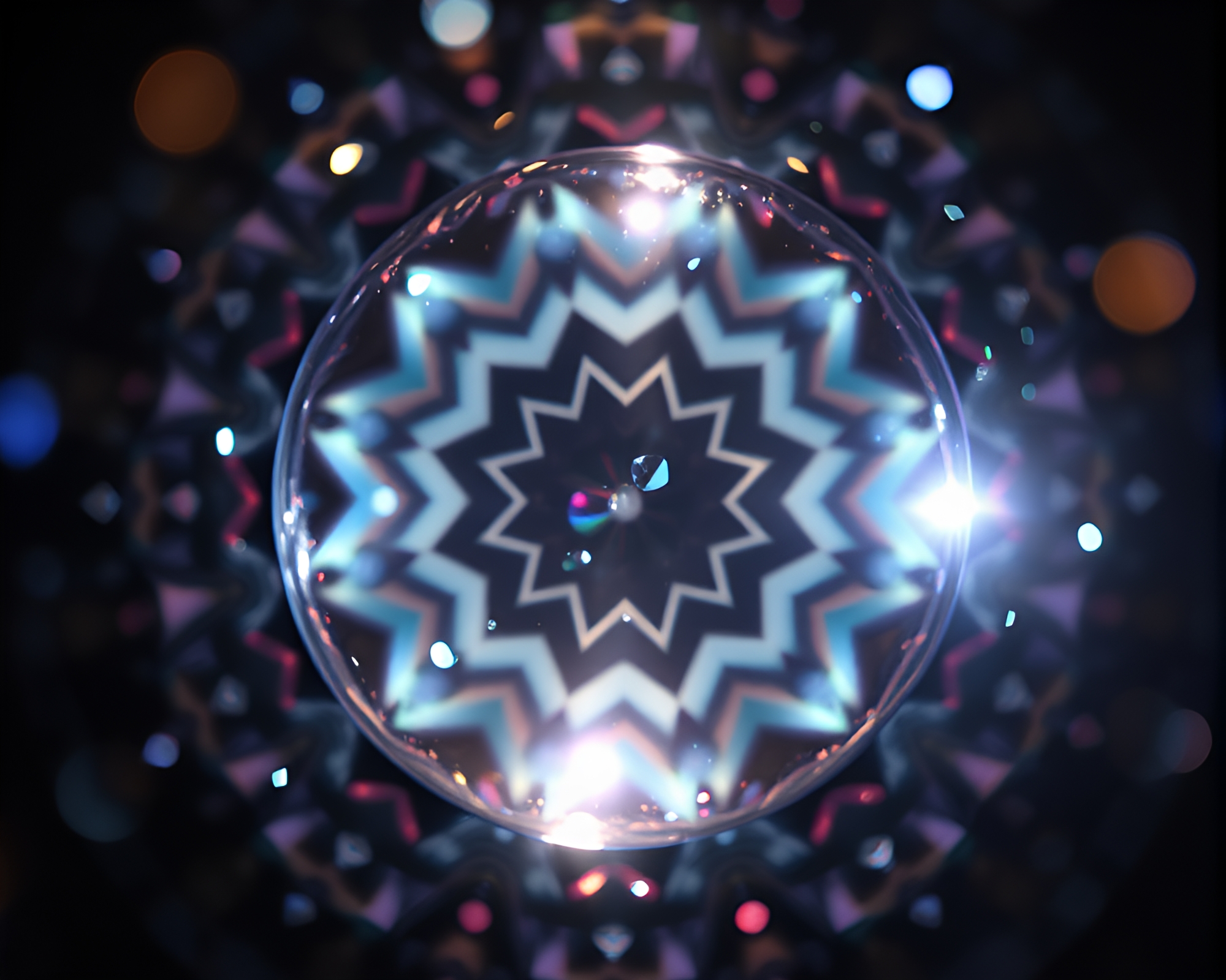 Glass Orb Kaleidoscope Planetary Lens Flare Art – free AI stock image