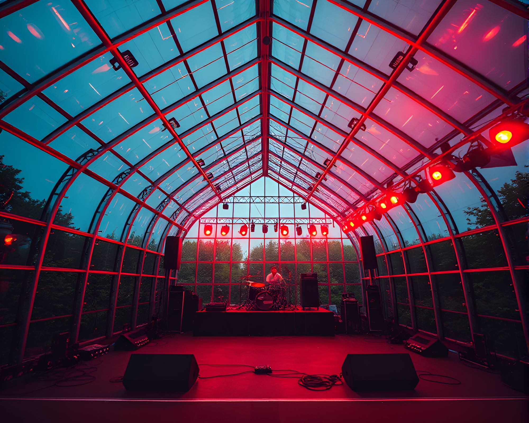 Glass Greenhouse Concert Stage Pixel Art – free AI stock image