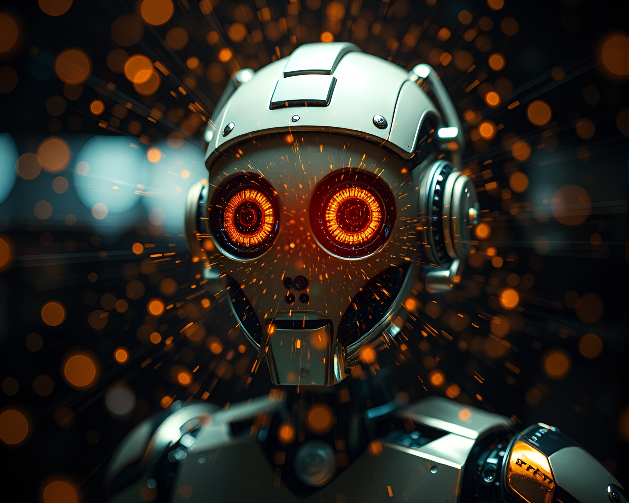 Steampunk Robot Through Lens Distortion – free AI stock image