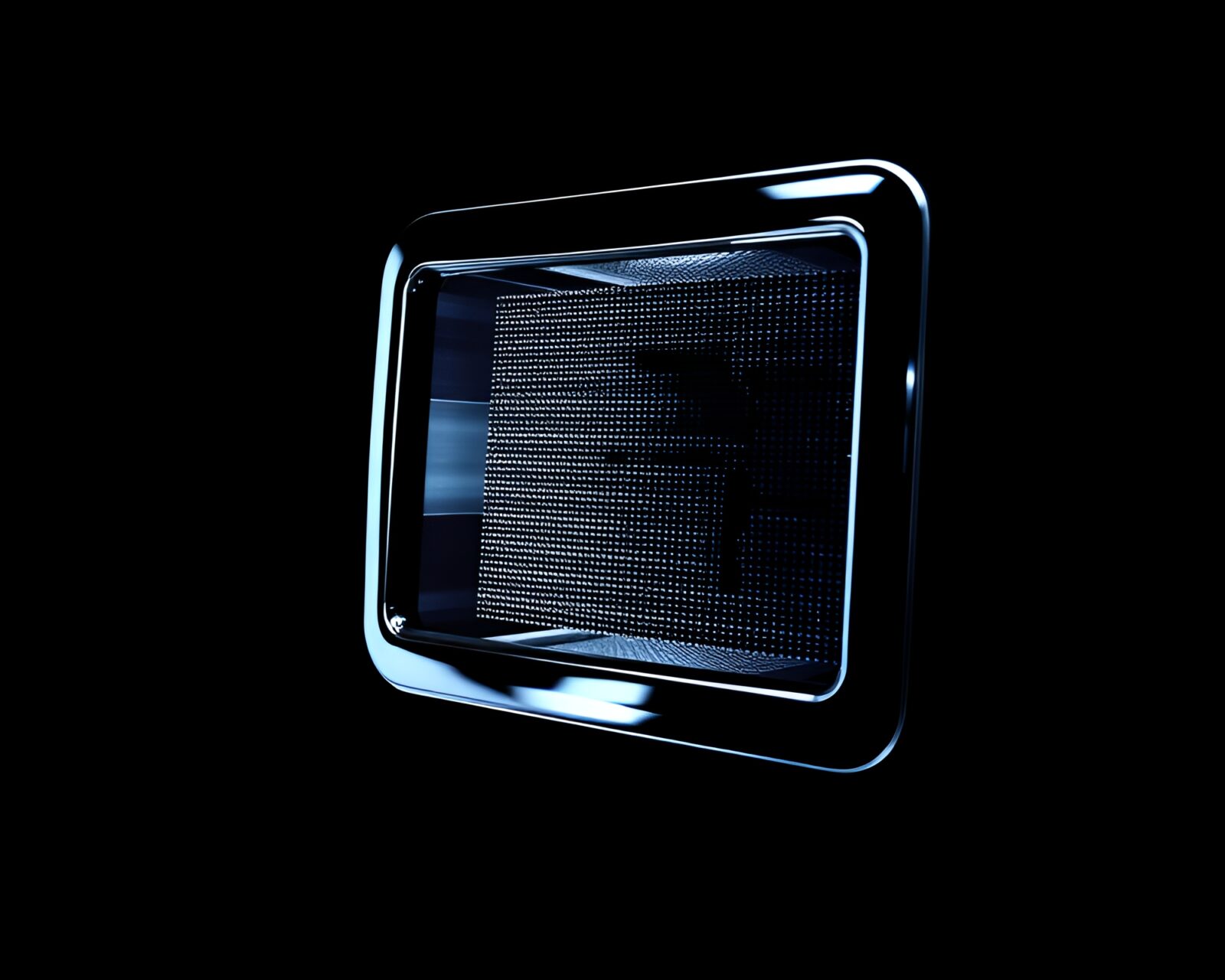 Abstract chrome reflection with crosshatch shading and pixelated light