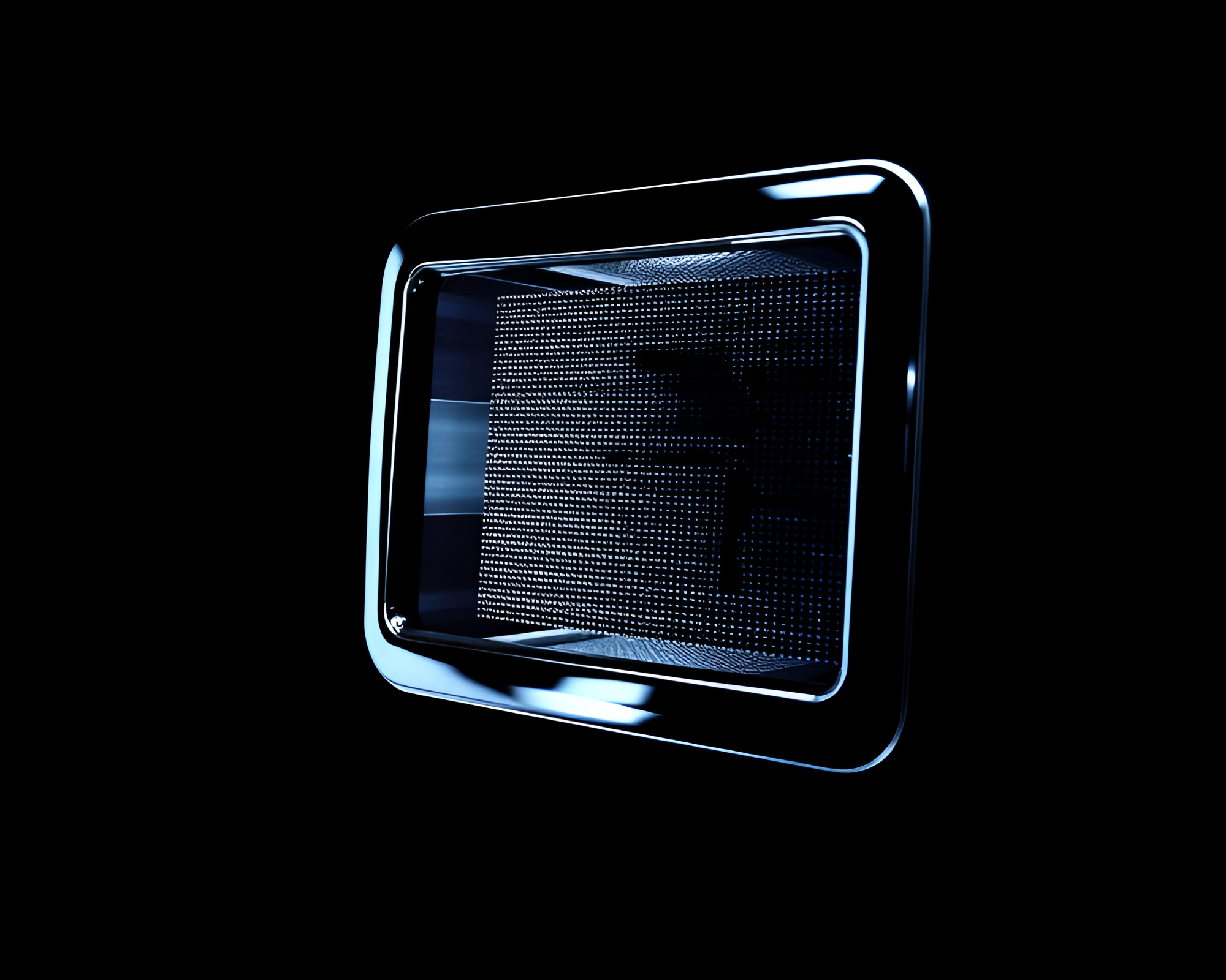 Futuristic Quantum Computer Reflecting Pixelated Light – free AI stock image