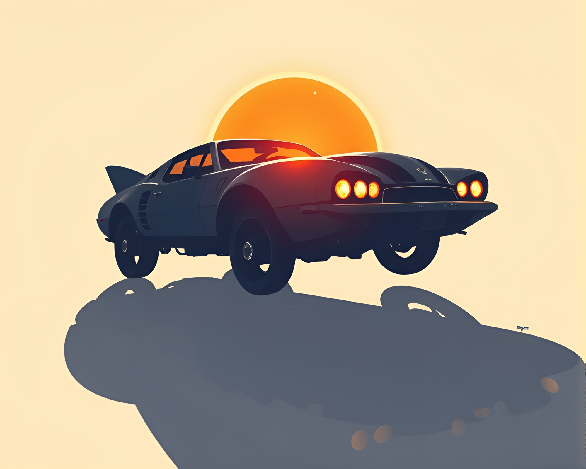 Steampunk Hover Car Eclipse Illustration – free AI stock image