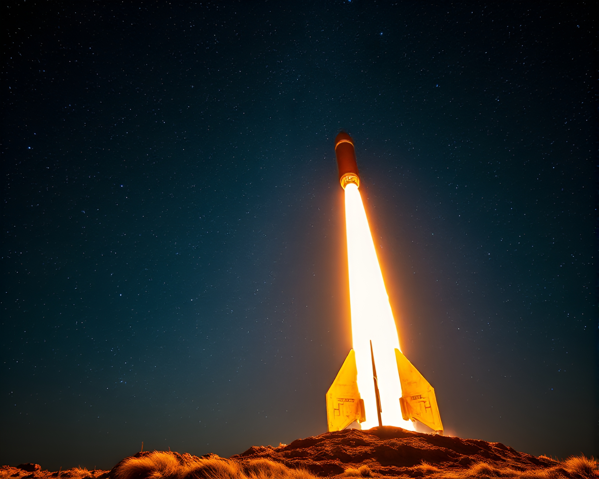 Bronze Rocket Soaring Through Starlit HDR Sky – free AI stock image